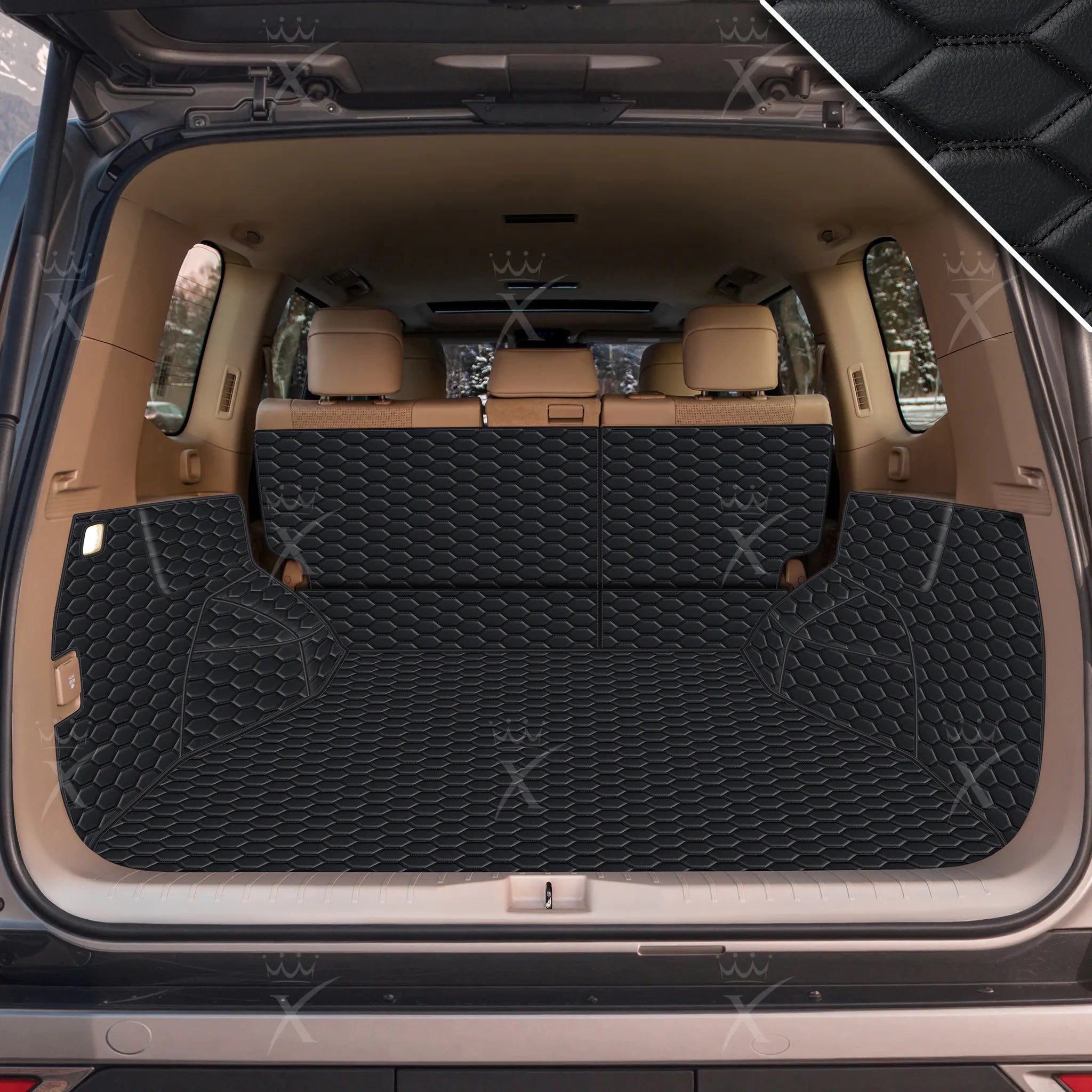Luxus 360Fit Premium Honeycomb Custom Trunk Liner | Black & Black Stitching