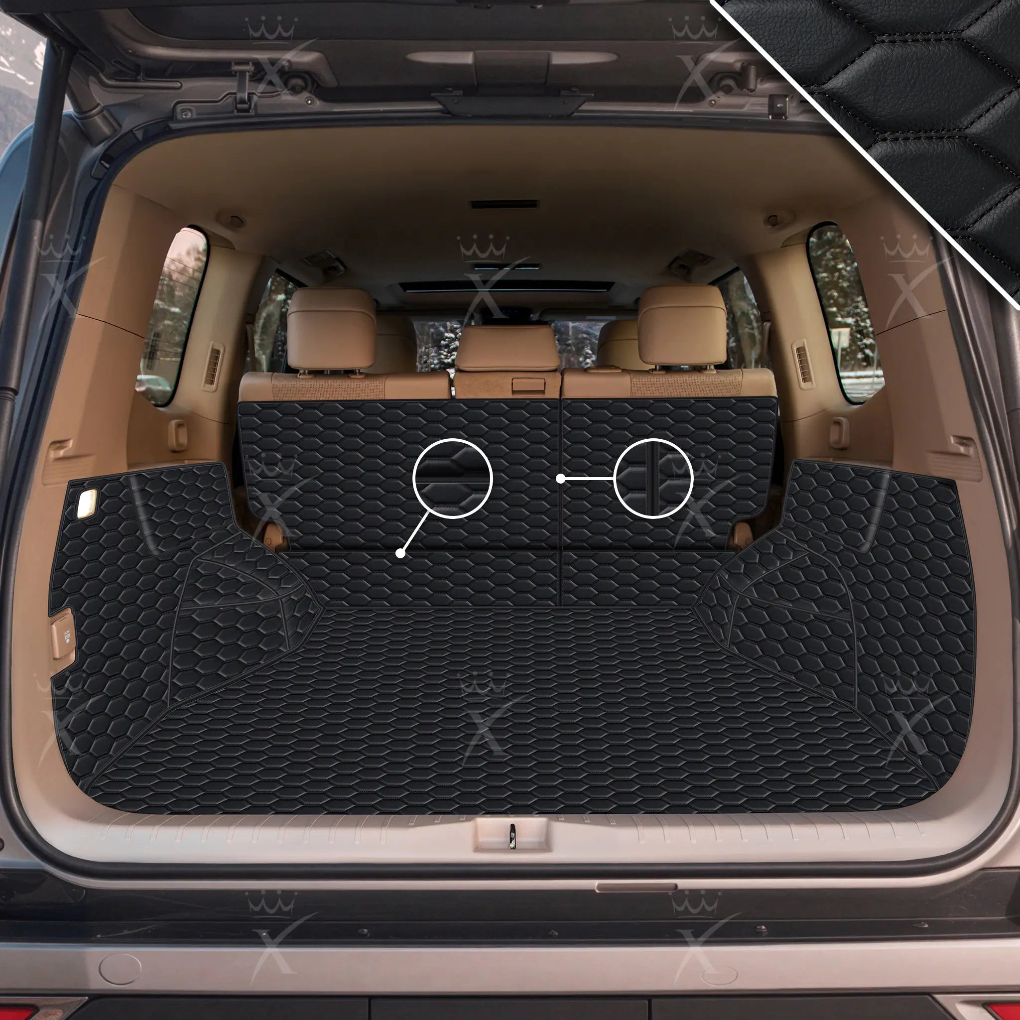Luxus 360Fit Premium Honeycomb Custom Trunk Liner | Black & Black Stitching