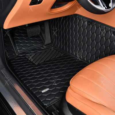 Luxus Honeycomb Series Floor Mats | Black & Black Stitching