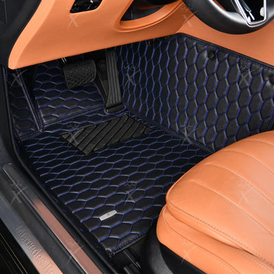 Luxus Honeycomb Series Floor Mats | Black & Blue Stitching