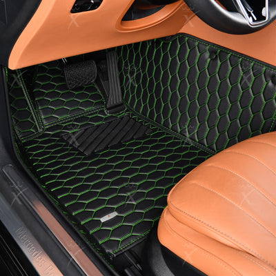 Luxus Honeycomb Series Floor Mats | Black & Green Stitching