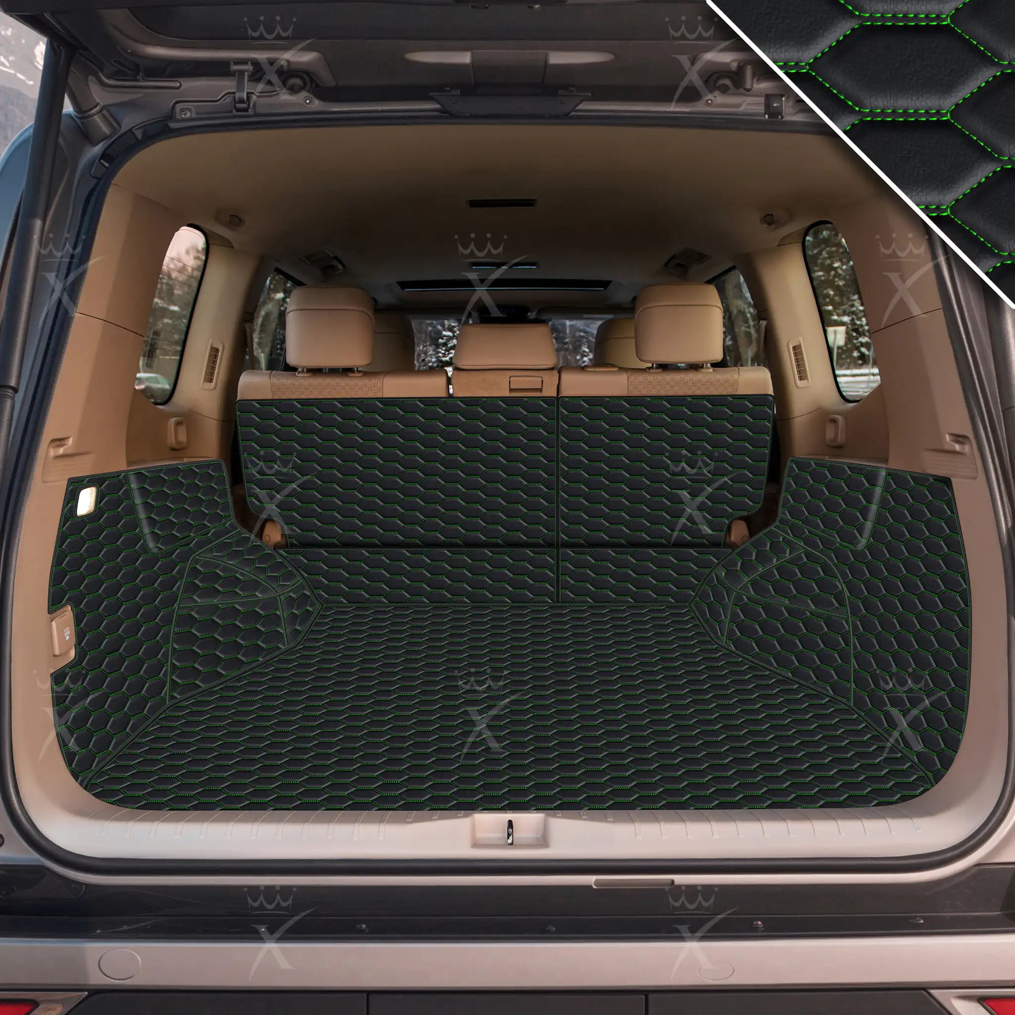 Luxus 360Fit Premium Honeycomb Custom Trunk Liner | Black & Green Stitching