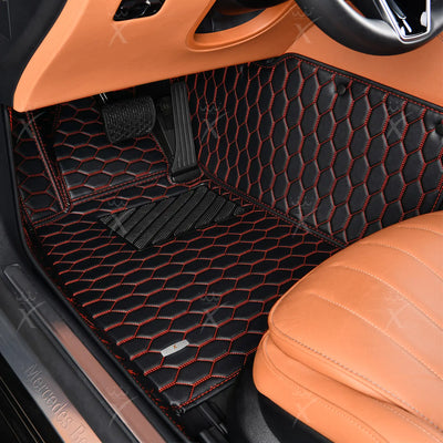 Luxus Honeycomb Series Floor Mats | Black & Red Stitching