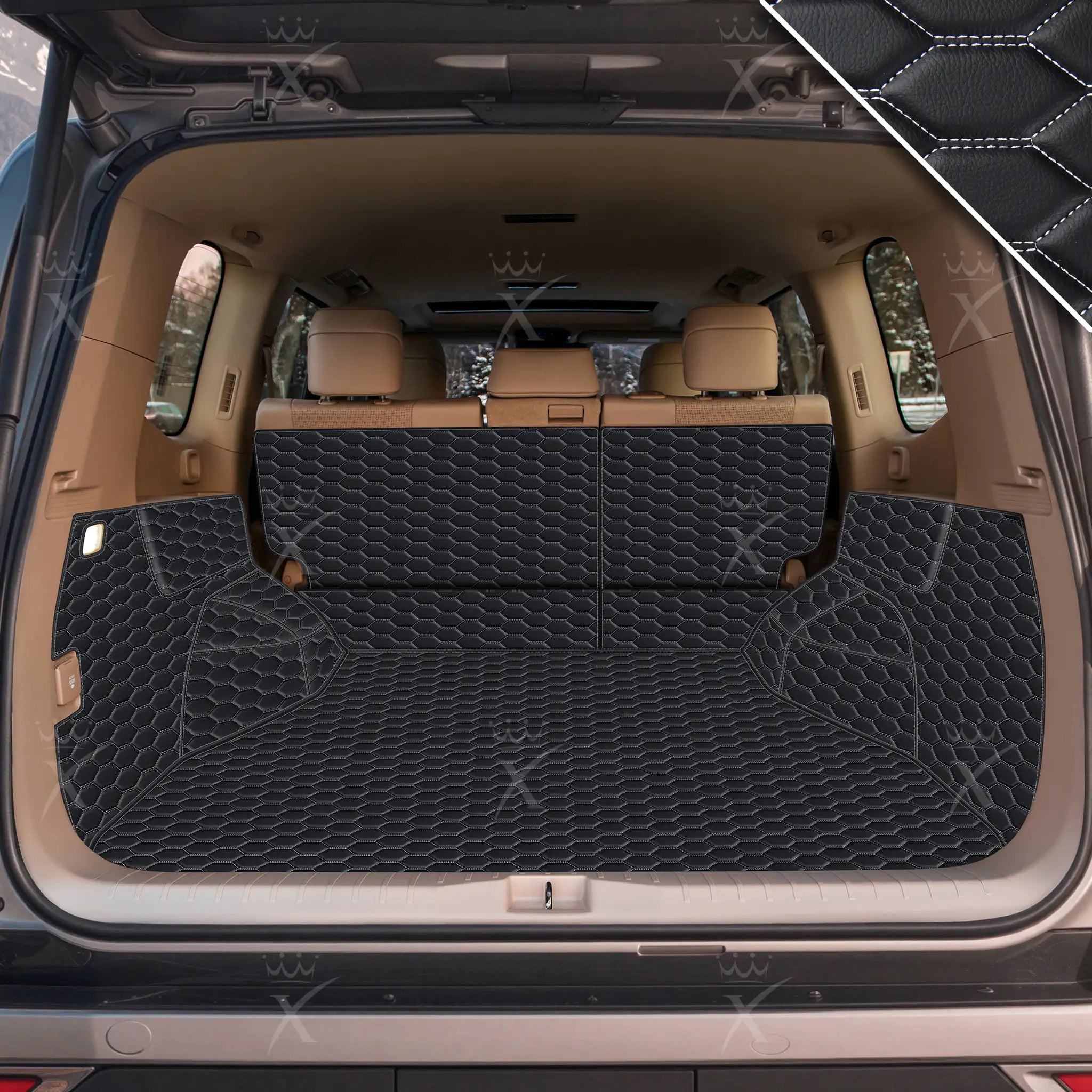Luxus 360Fit Premium Honeycomb Custom Trunk Liner | Black & White Stitching