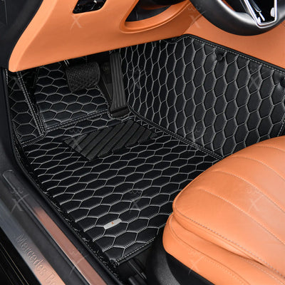 Luxus Honeycomb Series Floor Mats | Black & White Stitching