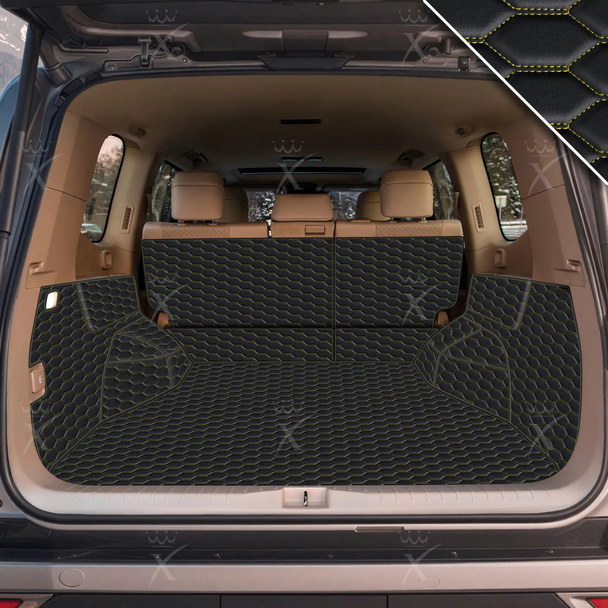 Luxus 360Fit Premium Honeycomb Custom Trunk Liner | Black & Yellow Stitching