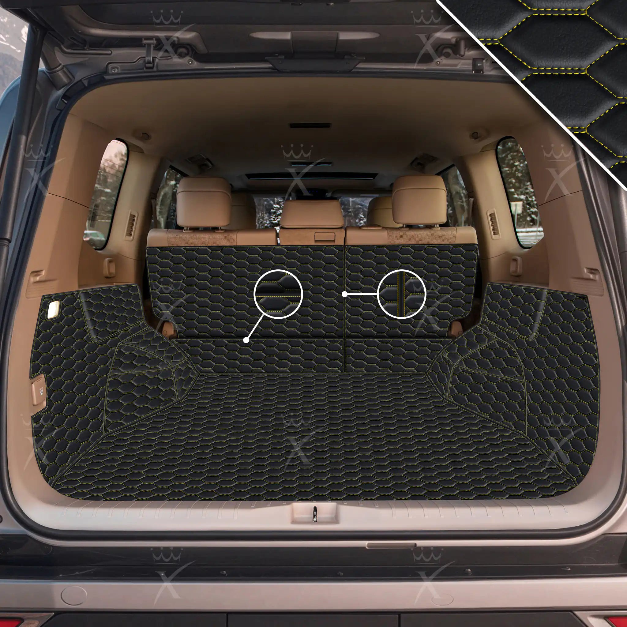 Luxus 360Fit Premium Honeycomb Custom Trunk Liner | Black & Yellow Stitching