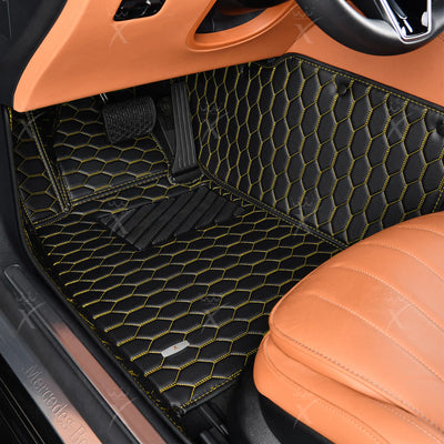 Luxus Honeycomb Series Floor Mats | Black & Yellow Stitching