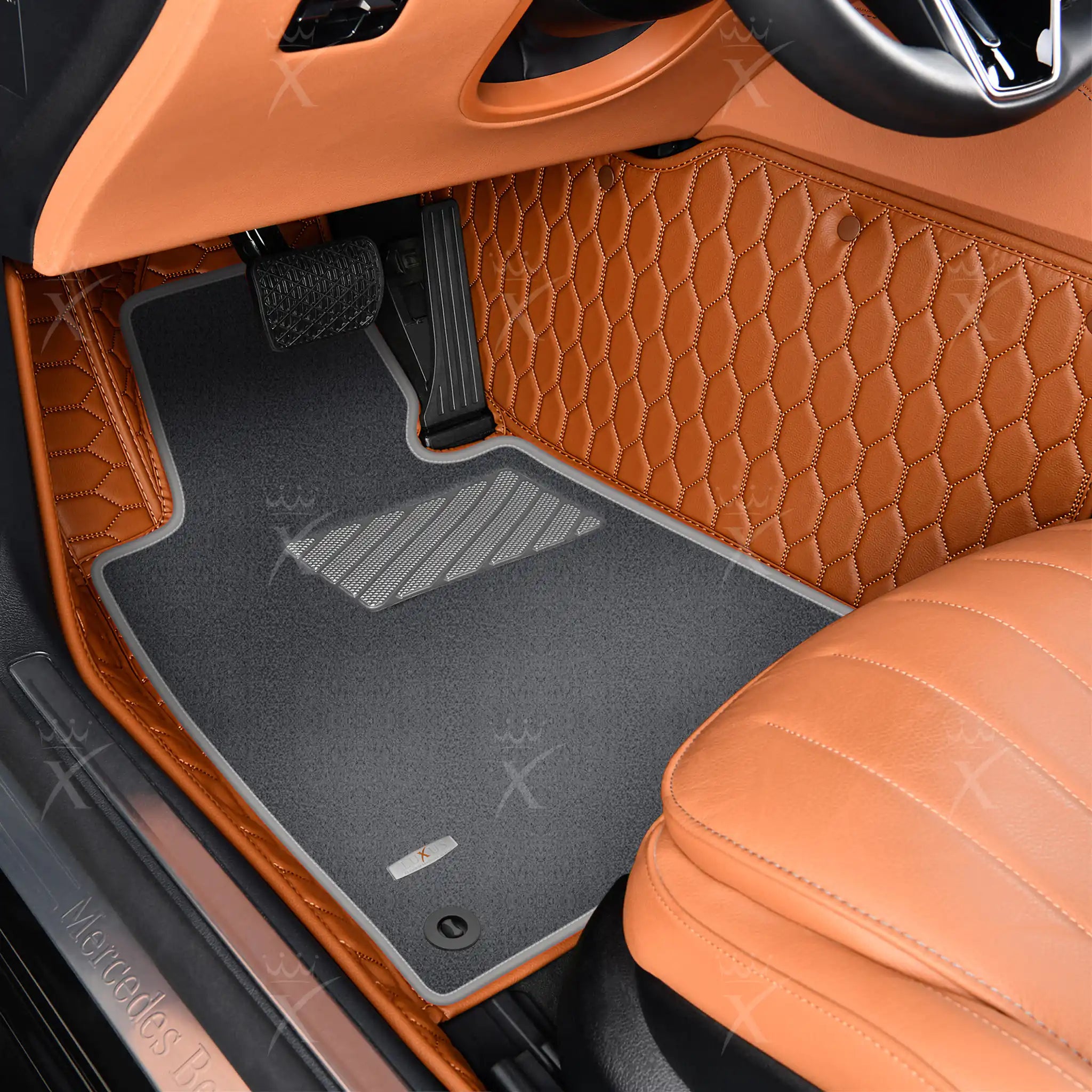 Luxus Honeycomb Double Layer Series Floor Mats | Caramel Brown & Gray Top Carpet