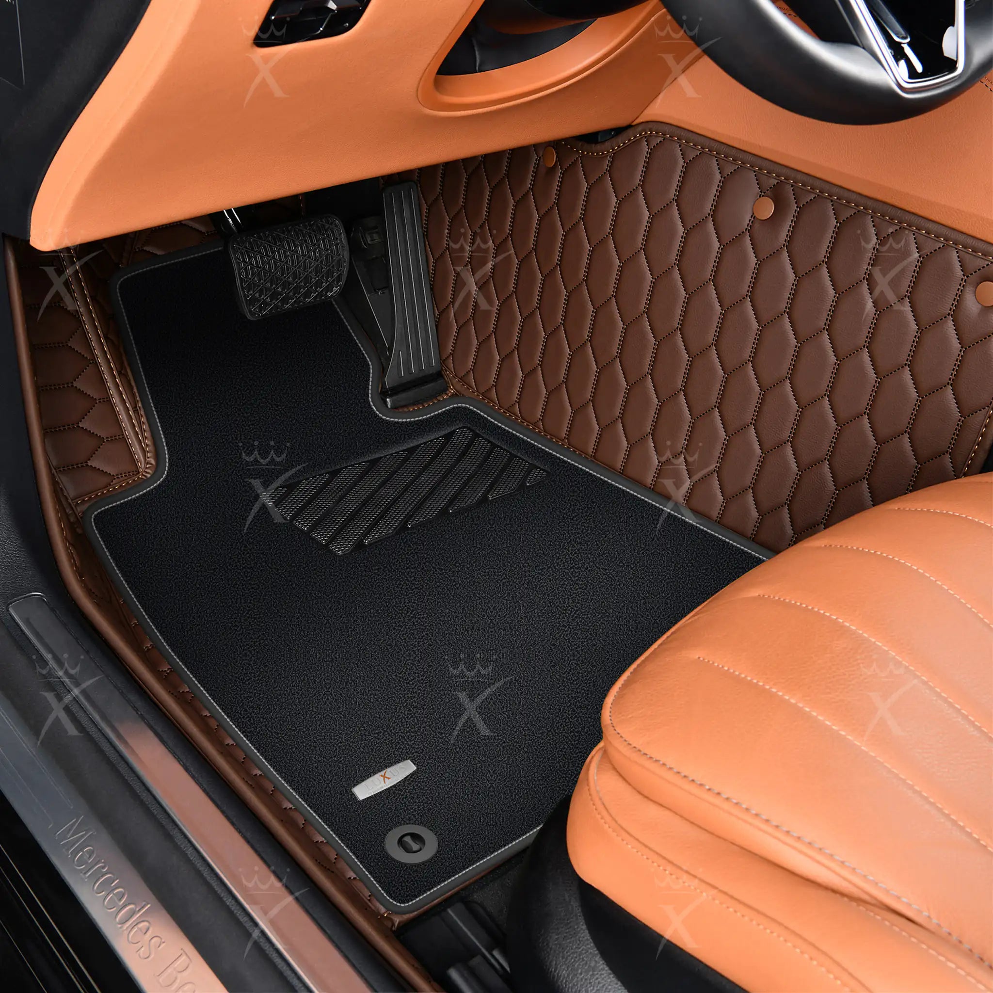 Luxus Honeycomb Double Layer Series Floor Mats | Chocolate Brown & Black Top Carpet