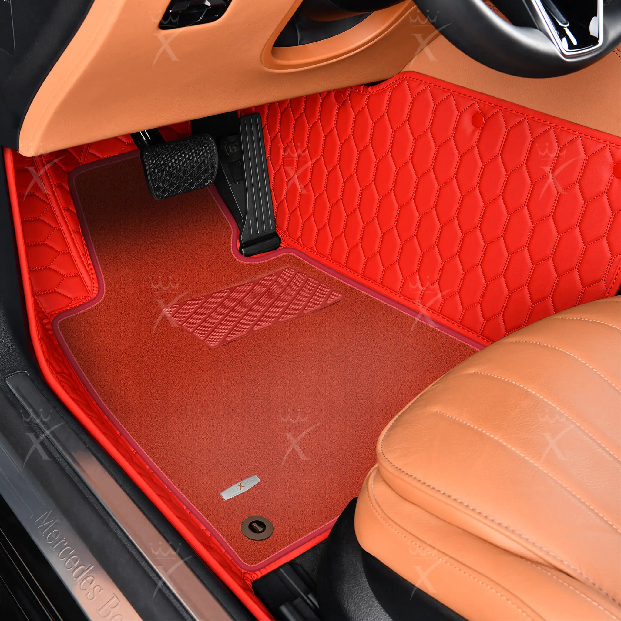 Luxus Honeycomb Double Layer Series Floor Mats | Ferrari Red & Red Top Carpet