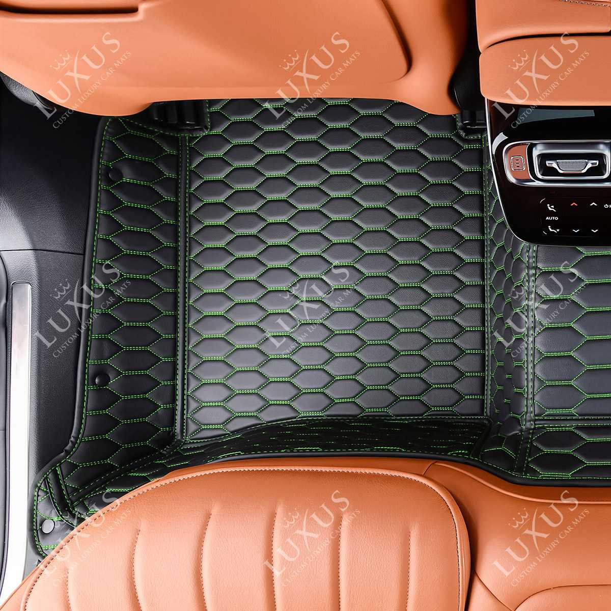 Luxus Premium Honeycomb Custom Car Mats Set | Black & Green Stitching