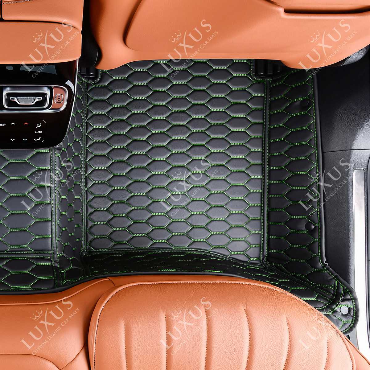 Luxus Premium Honeycomb Custom Car Mats Set | Black & Green Stitching