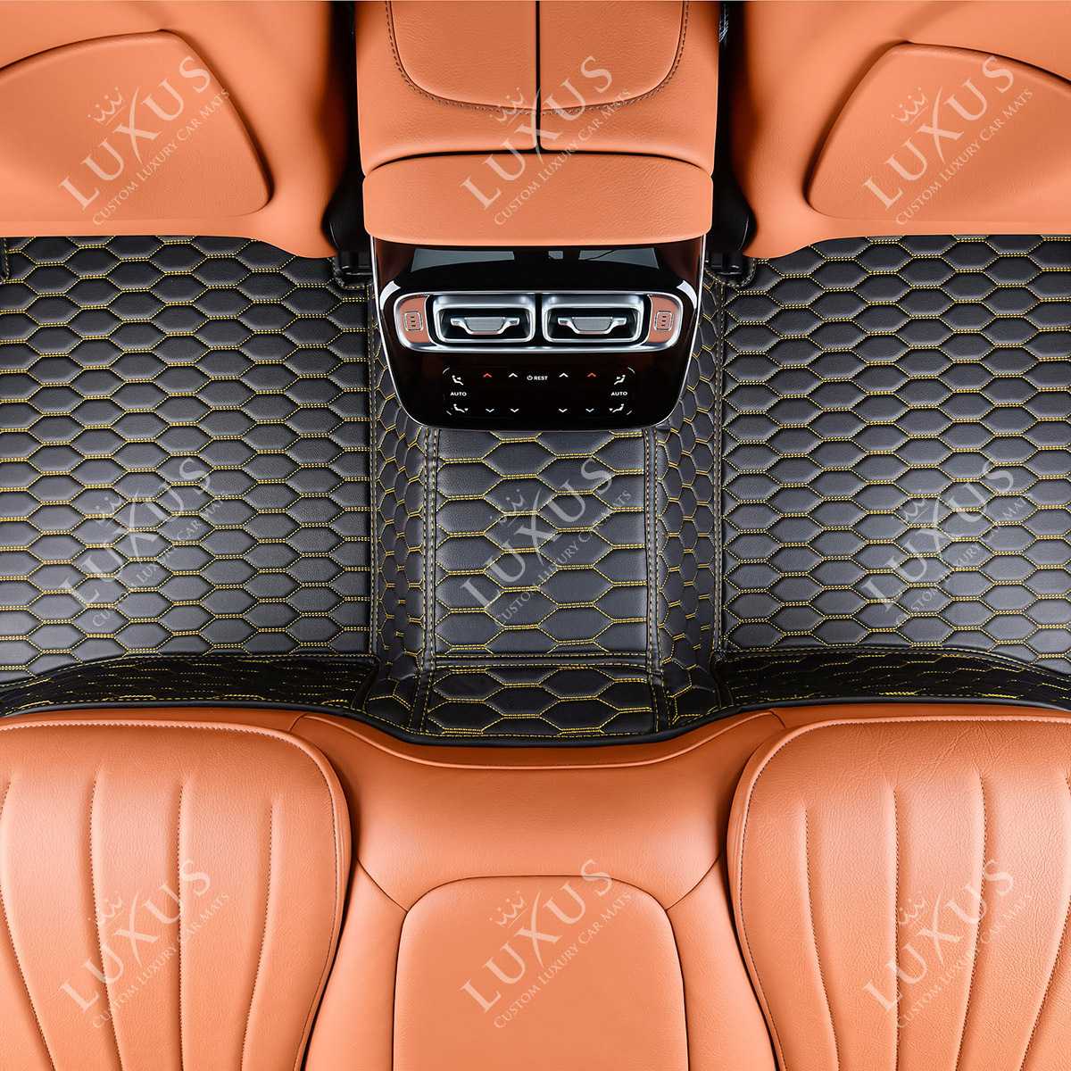 Luxus Premium Honeycomb Custom Car Mats Set | Black & Yellow Stitching