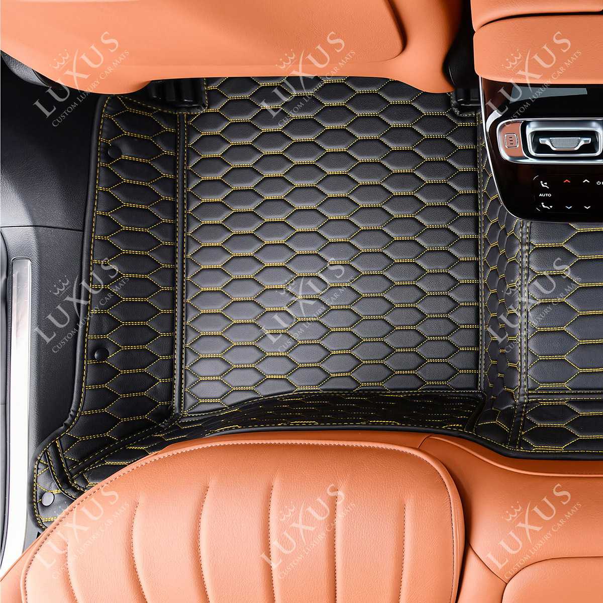 Luxus Premium Honeycomb Custom Car Mats Set | Black & Yellow Stitching