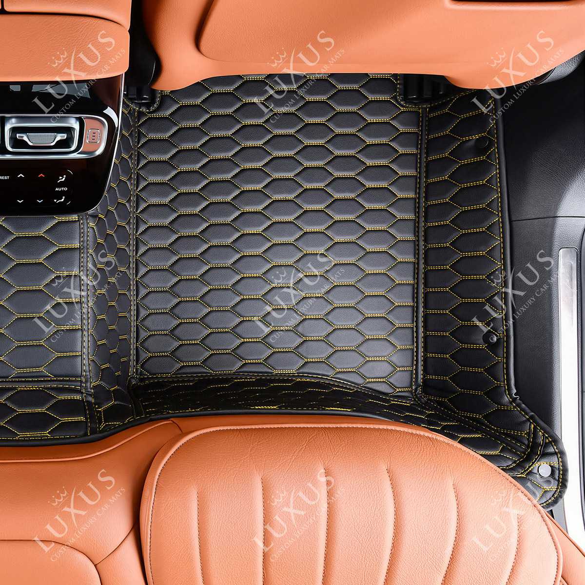 Luxus Premium Honeycomb Custom Car Mats Set | Black & Yellow Stitching