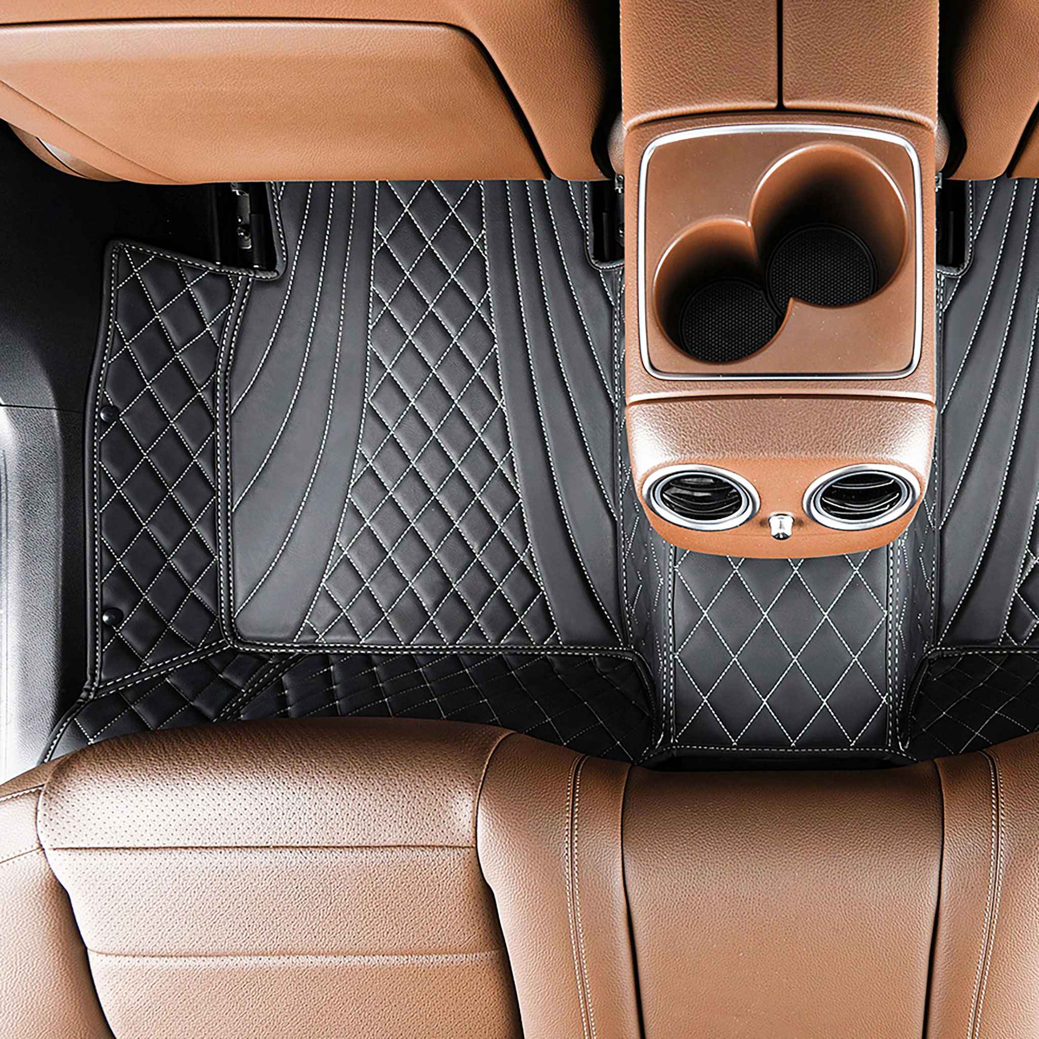 NEW Black & White Stitching Hybrid Luxury Car Mats Set