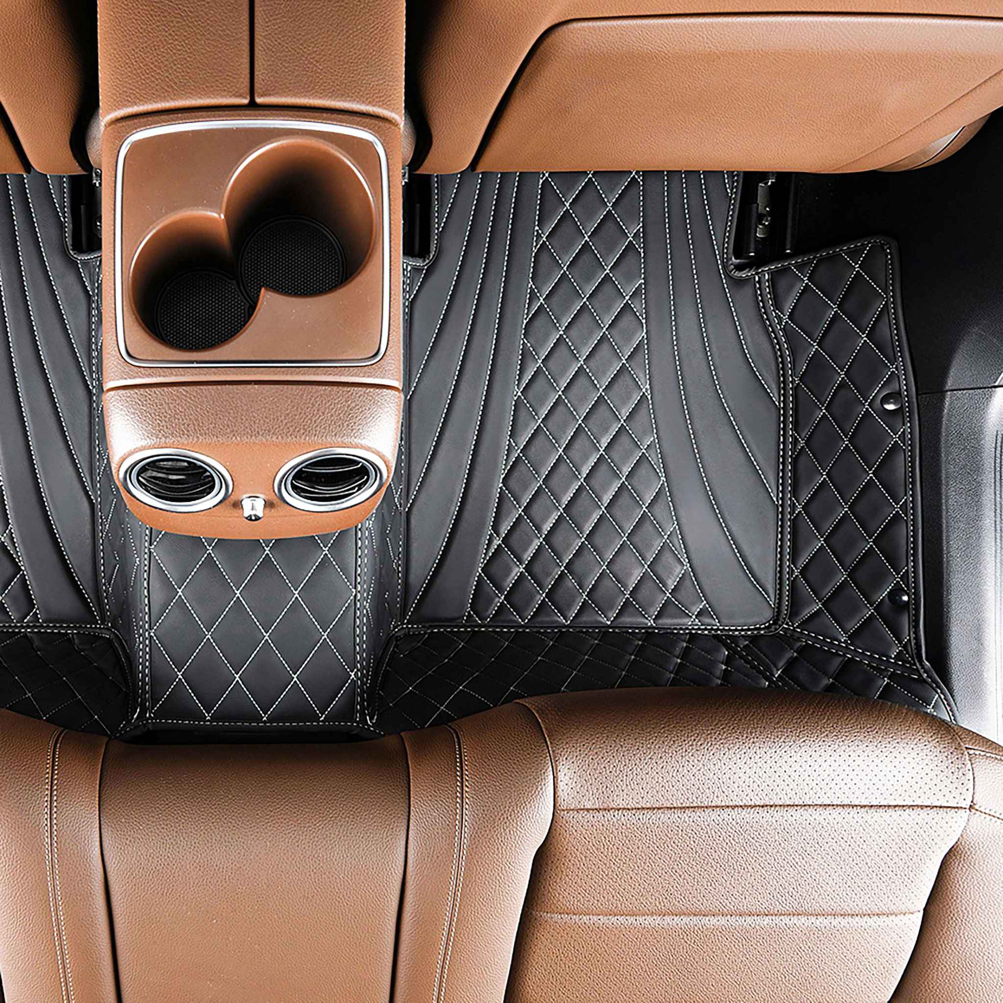 NEW Black & White Stitching Hybrid Luxury Car Mats Set