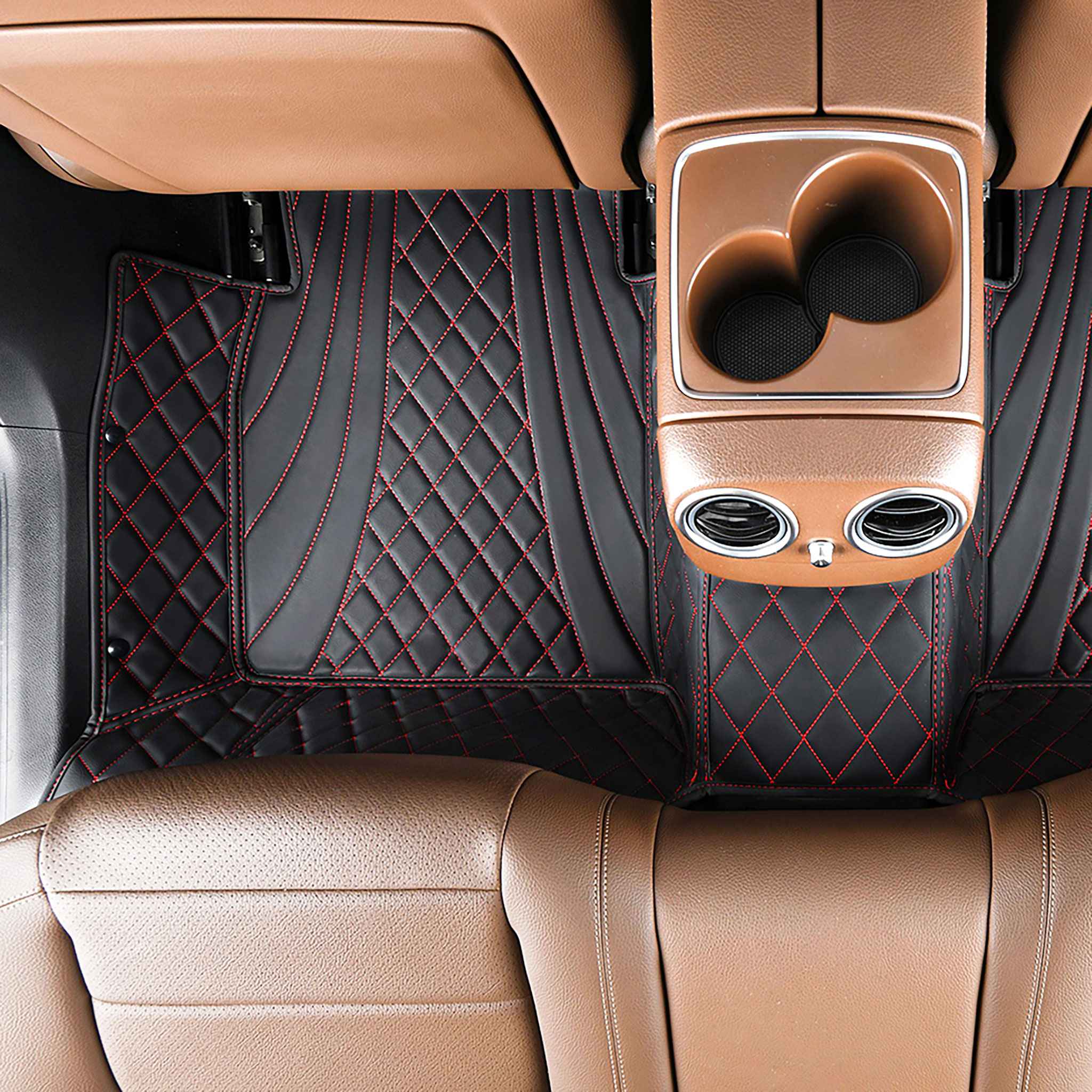 NEW Black & Red Stitching Hybrid Luxury Car Mats Set