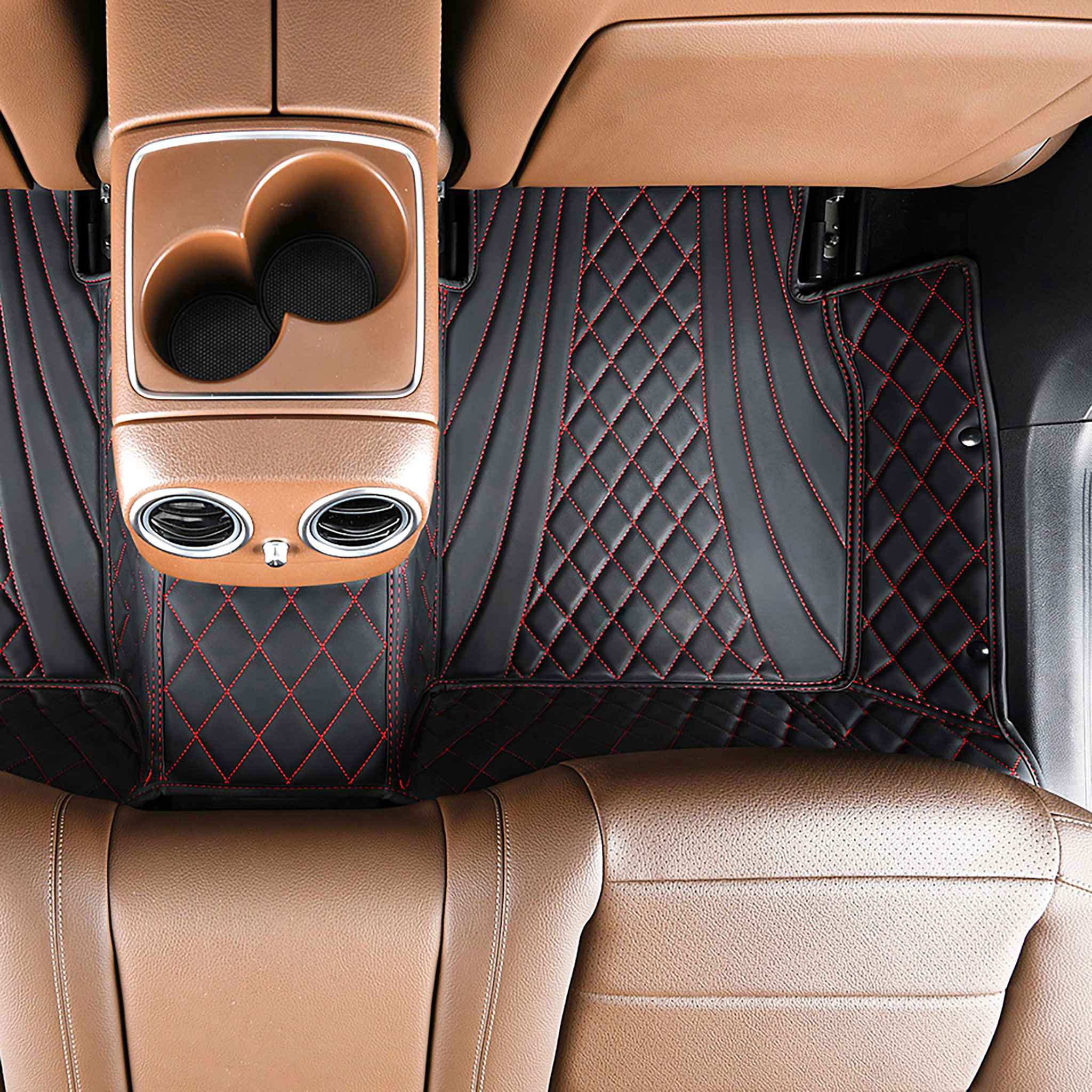 NEW Black & Red Stitching Hybrid Luxury Car Mats Set