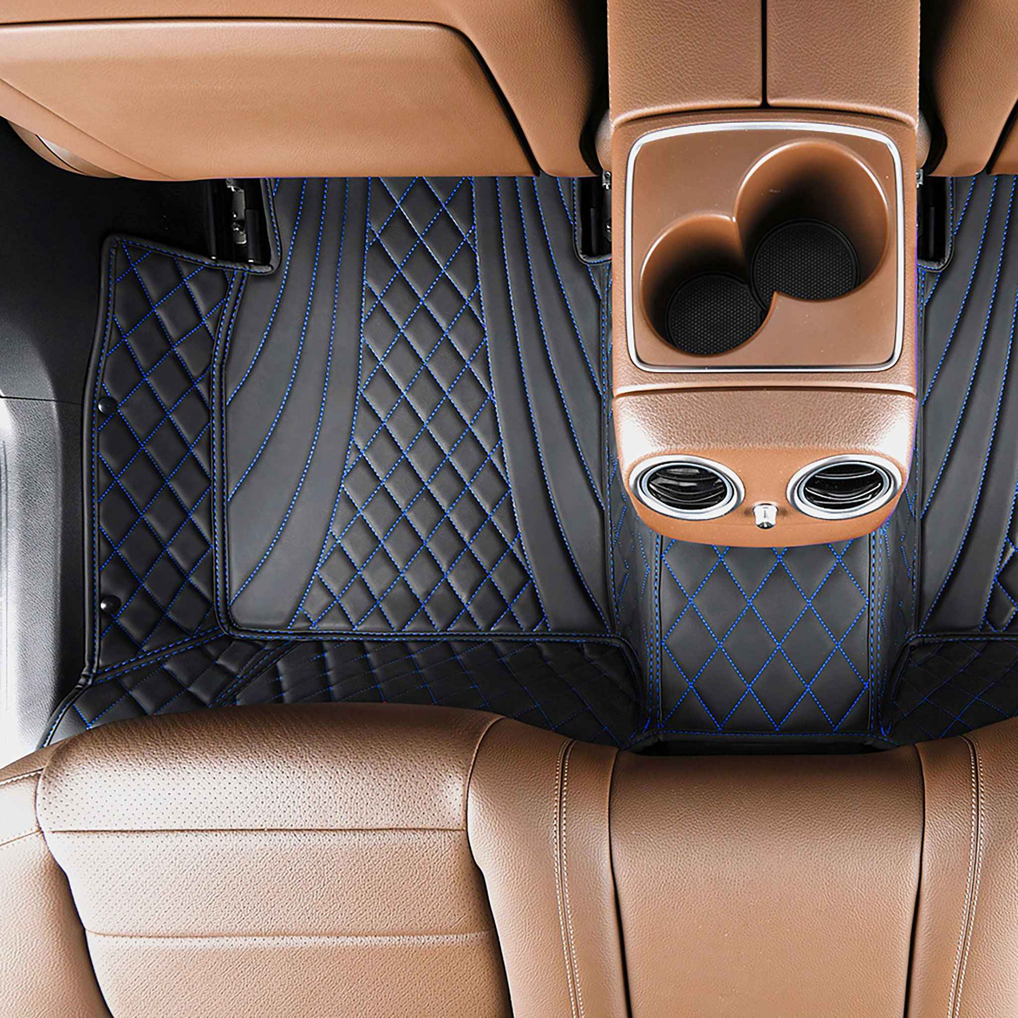 NEW Black & Blue Stitching Hybrid Luxury Car Mats Set