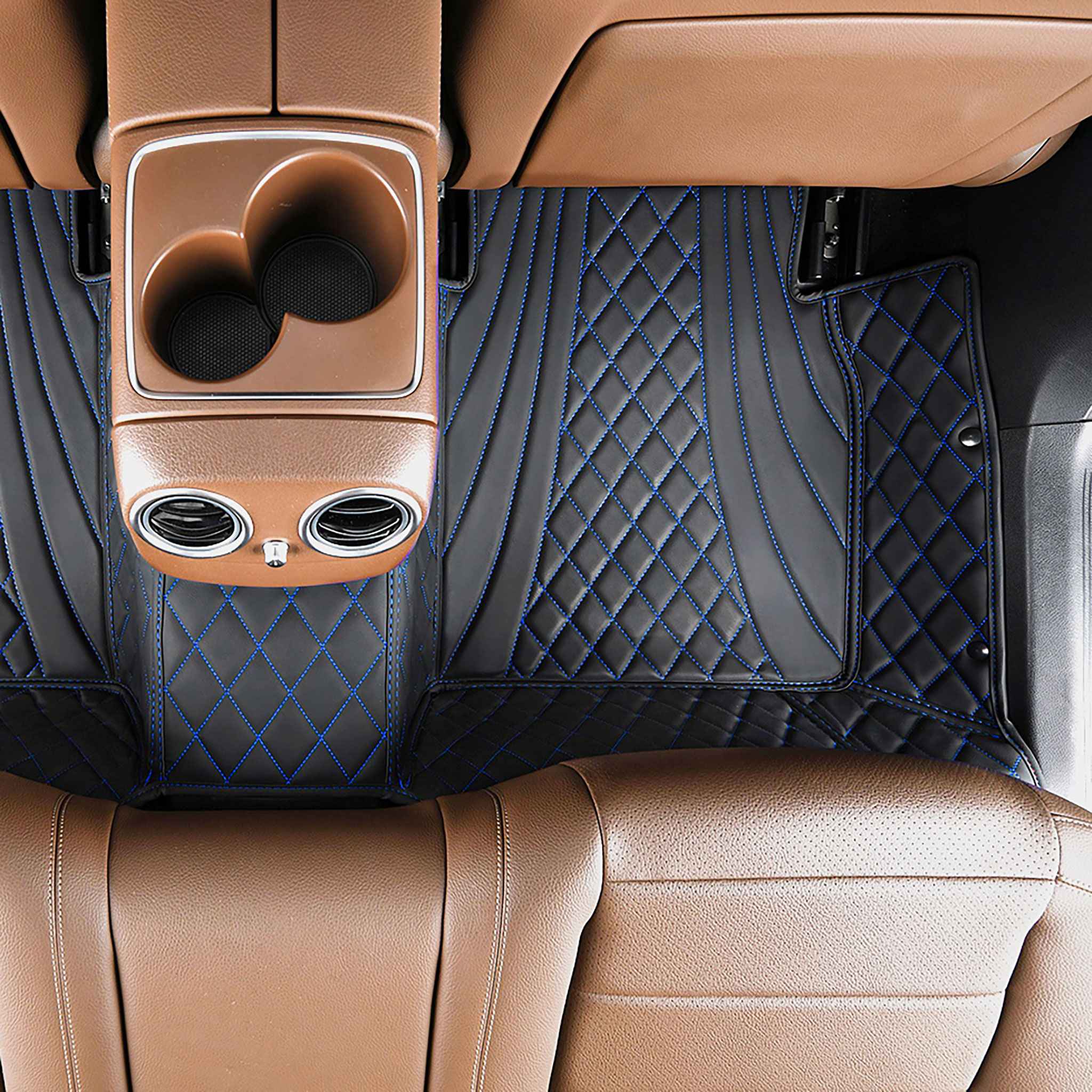 NEW Black & Blue Stitching Hybrid Luxury Car Mats Set