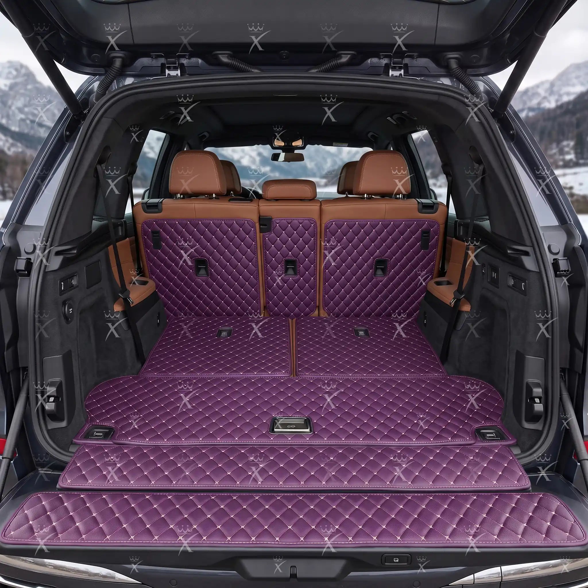 Luxus Car Mats™ - Tapete para maletero/maletero de cuero de lujo con costuras negras y negras en 3D