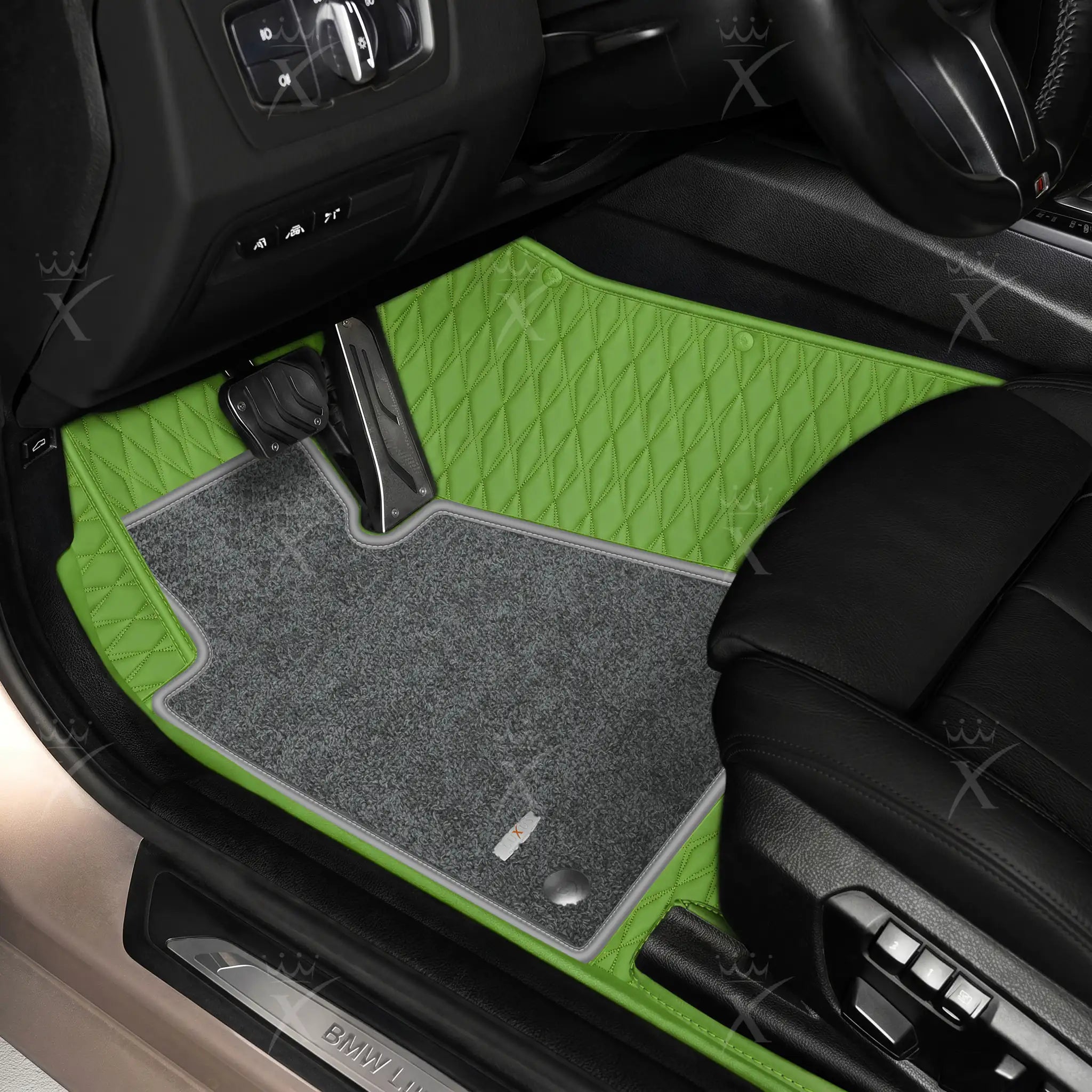 Luxus Twin-Diamond Double Layer Series Floor Mats | Lime Green & Graphite Shadow Top Carpet