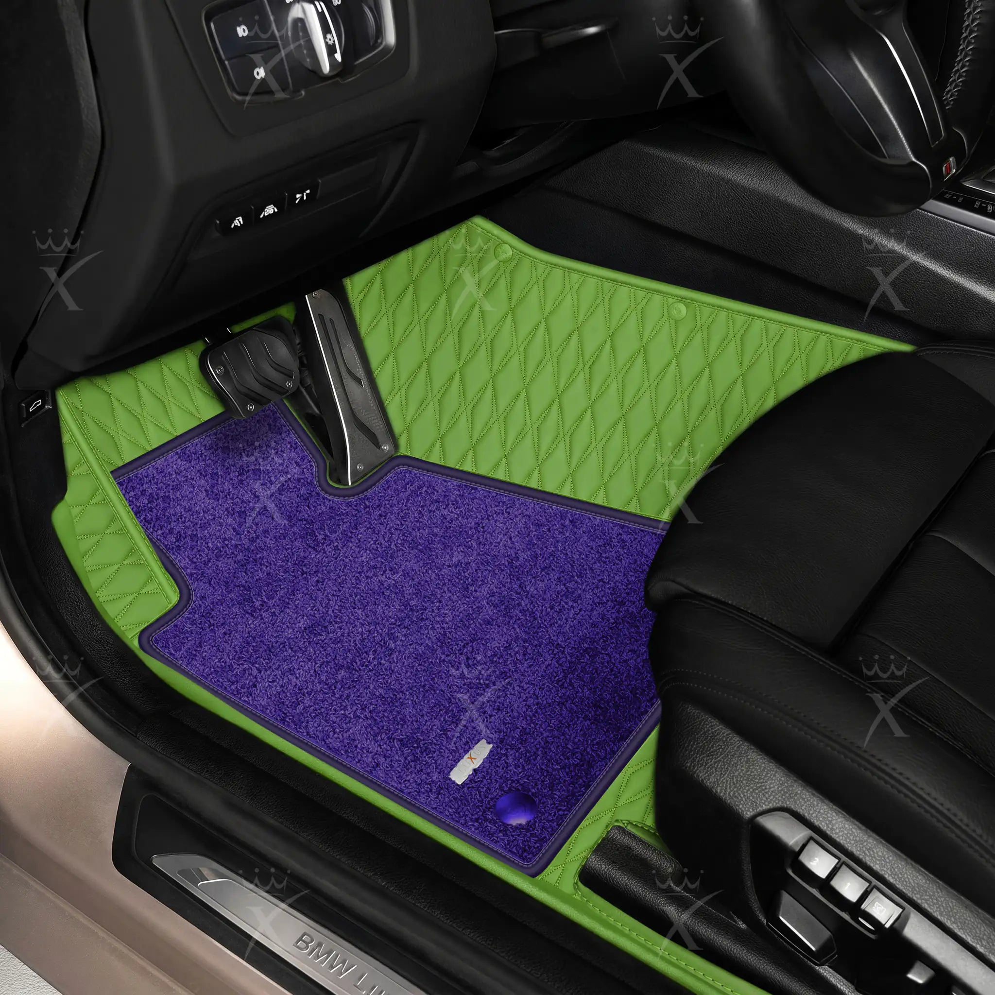 Luxus Twin-Diamond Double Layer Series Floor Mats | Lime Green & Imperial Violet Top Carpet