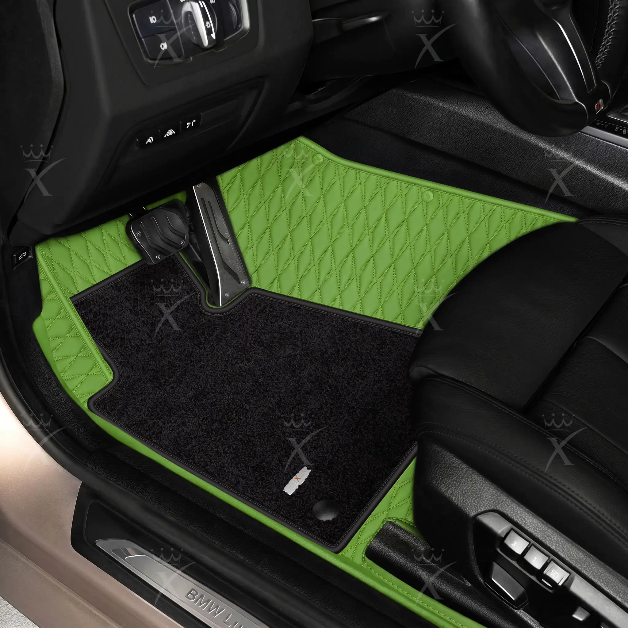 Luxus Twin-Diamond Double Layer Series Floor Mats | Lime Green & Onyx Charcoal Top Carpet