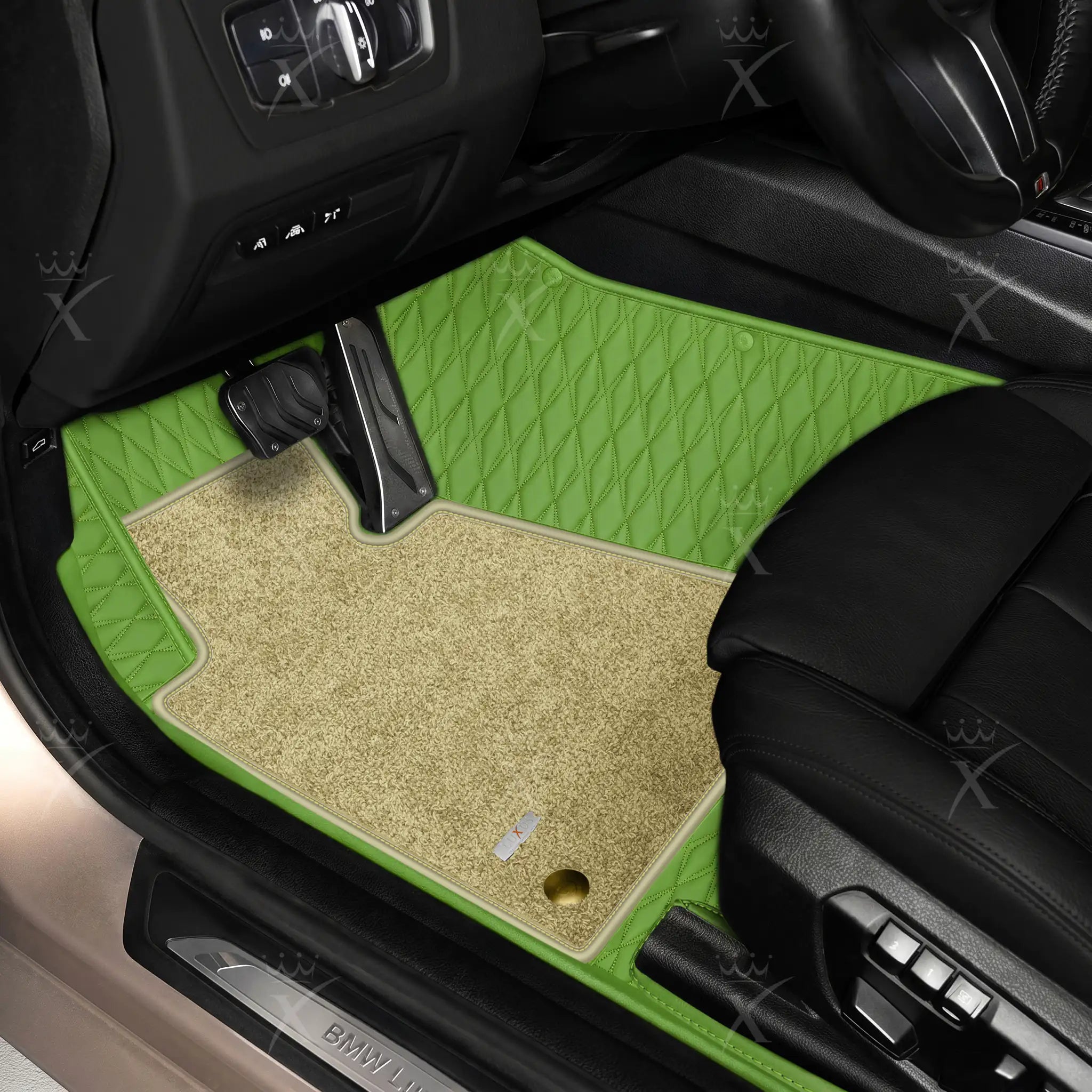 Luxus Twin-Diamond Double Layer Series Floor Mats | Lime Green & Sahara Stone Top Carpet