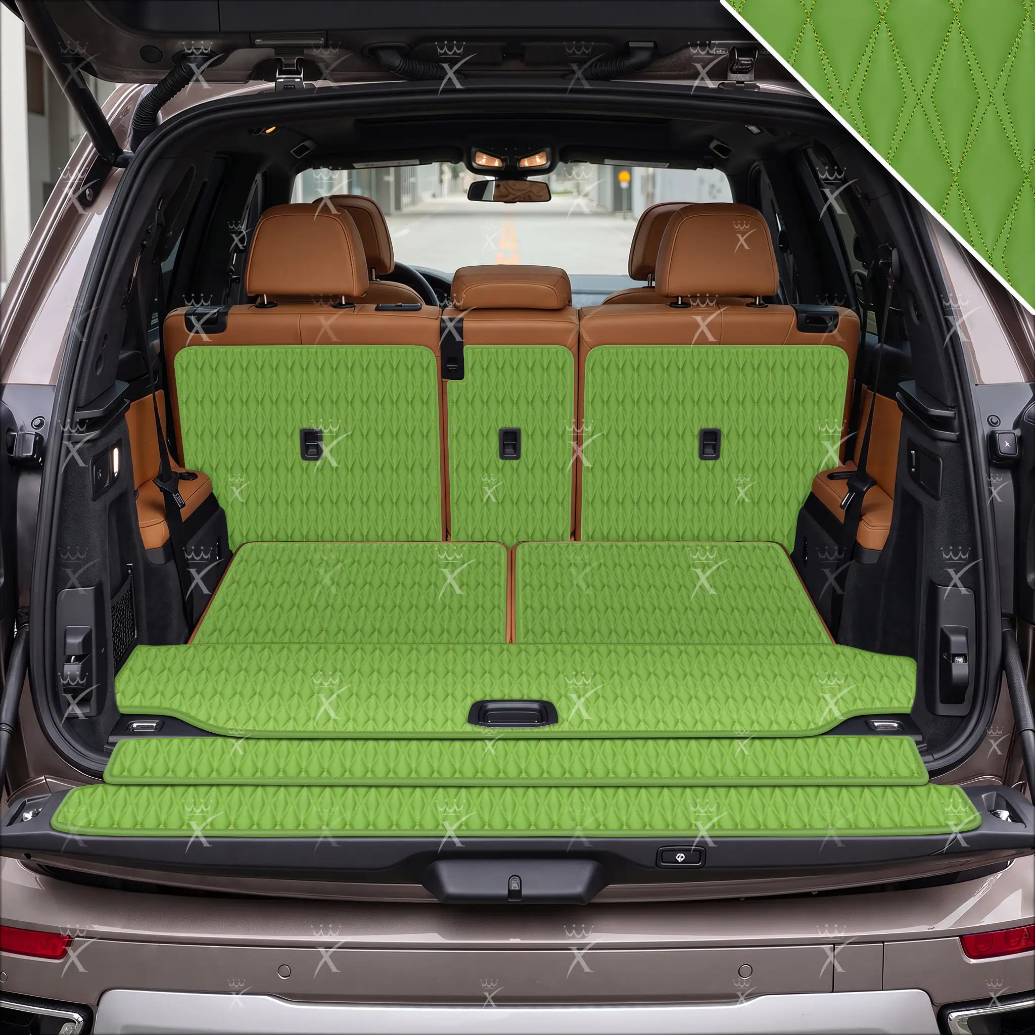 Tappetini per auto Luxus™ - Tappetino per bagagliaio/stivale in pelle di lusso 3D con cuciture nere e nere