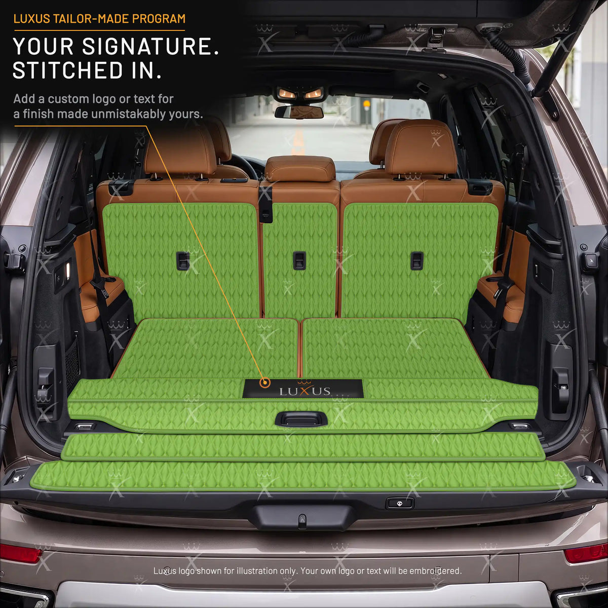 Luxus Car Mats™ – 3D-Luxus-Leder-Kofferraum-/Kofferraummatte in Schwarz und Schwarz mit Nähten