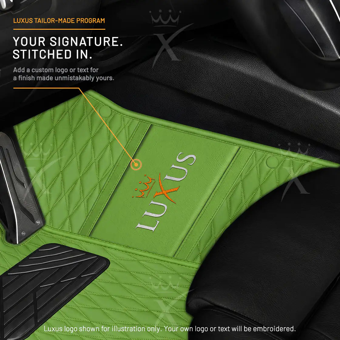 Luxus Twin-Diamond Double Layer Series Floor Mats | Lime Green & Rosso Corsa Top Carpet
