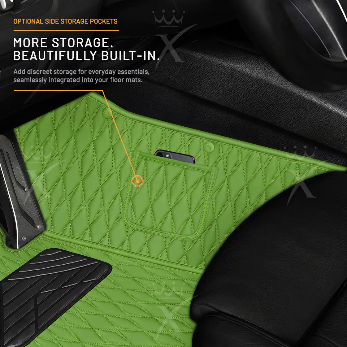 Luxus Twin-Diamond Double Layer Series Floor Mats | Lime Green & Aqua Frost Top Carpet