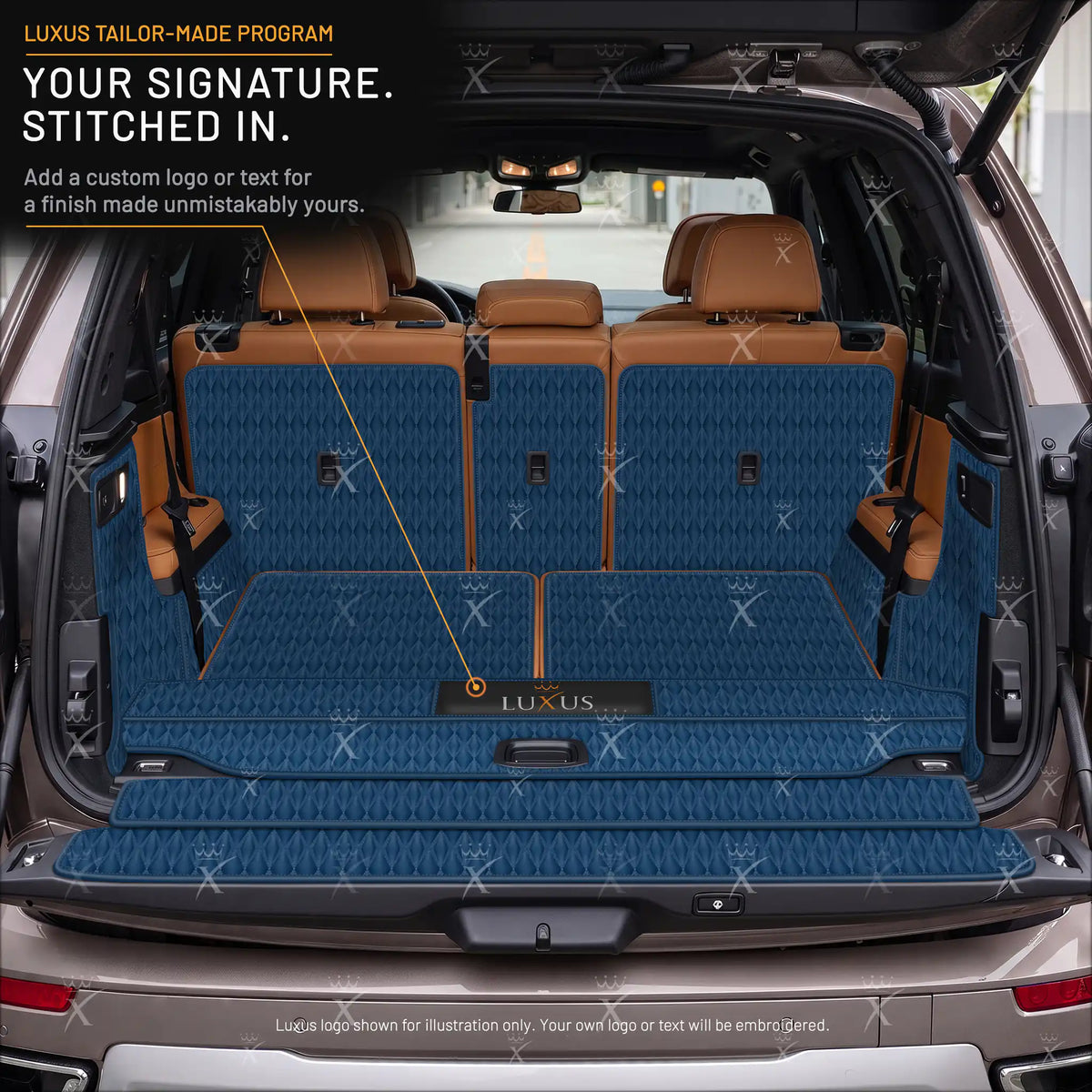Luxus Car Mats™ – 3D-Luxus-Leder-Kofferraum-/Kofferraummatte in Schwarz und Schwarz mit Nähten