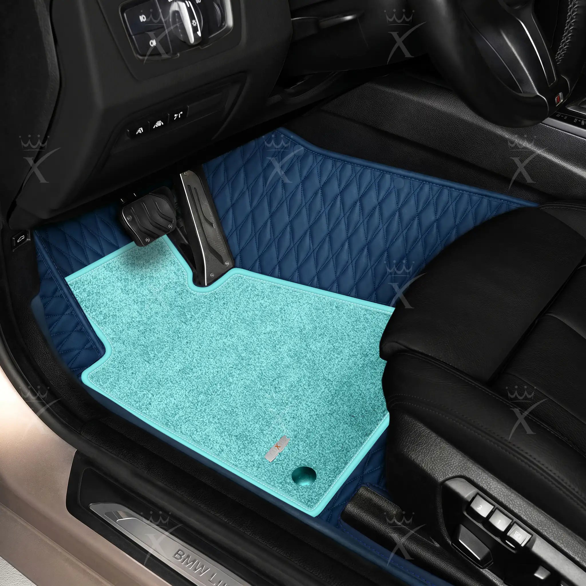Luxus Twin-Diamond Double Layer Series Floor Mats | Midnight Blue & Aqua Frost Top Carpet
