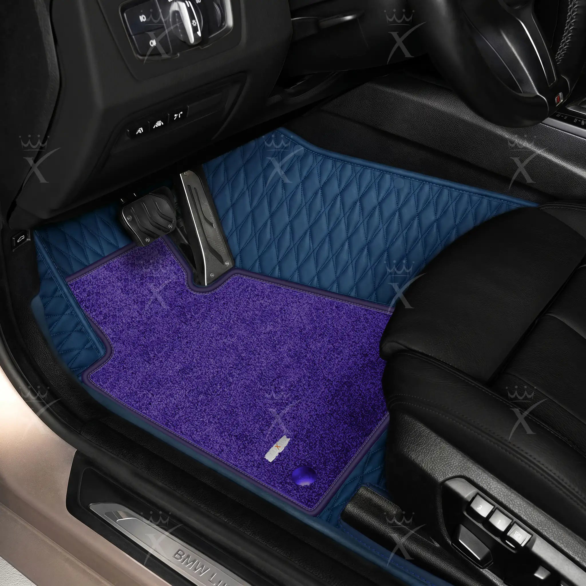 Luxus Twin-Diamond Double Layer Series Floor Mats | Midnight Blue & Imperial Violet Top Carpet