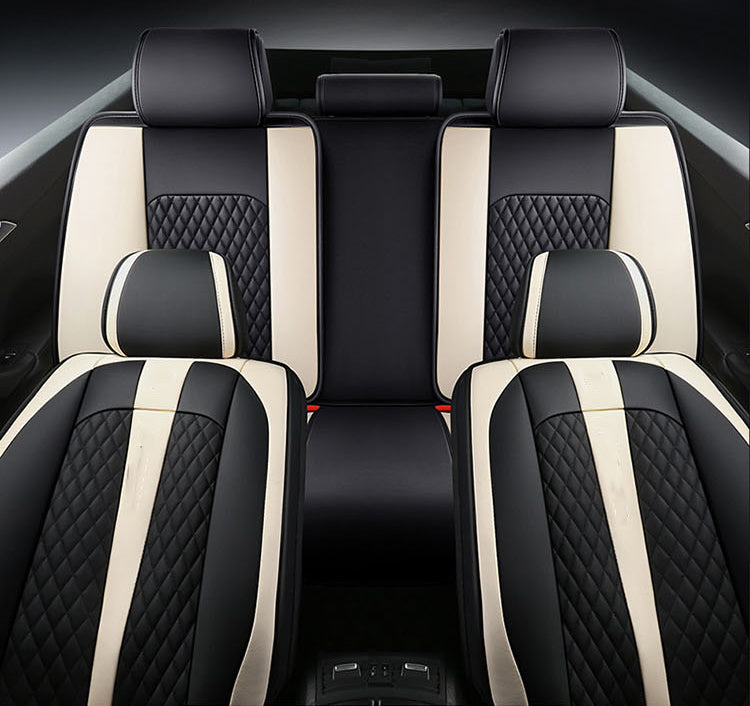 Black & Ferrari Red Eco-Leather Universal Diamond Stitching Luxury Seat Covers