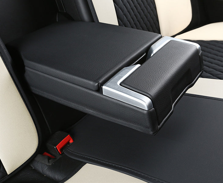 Black & Beige Eco-Leather Universal Diamond Stitching Luxury Seat Covers