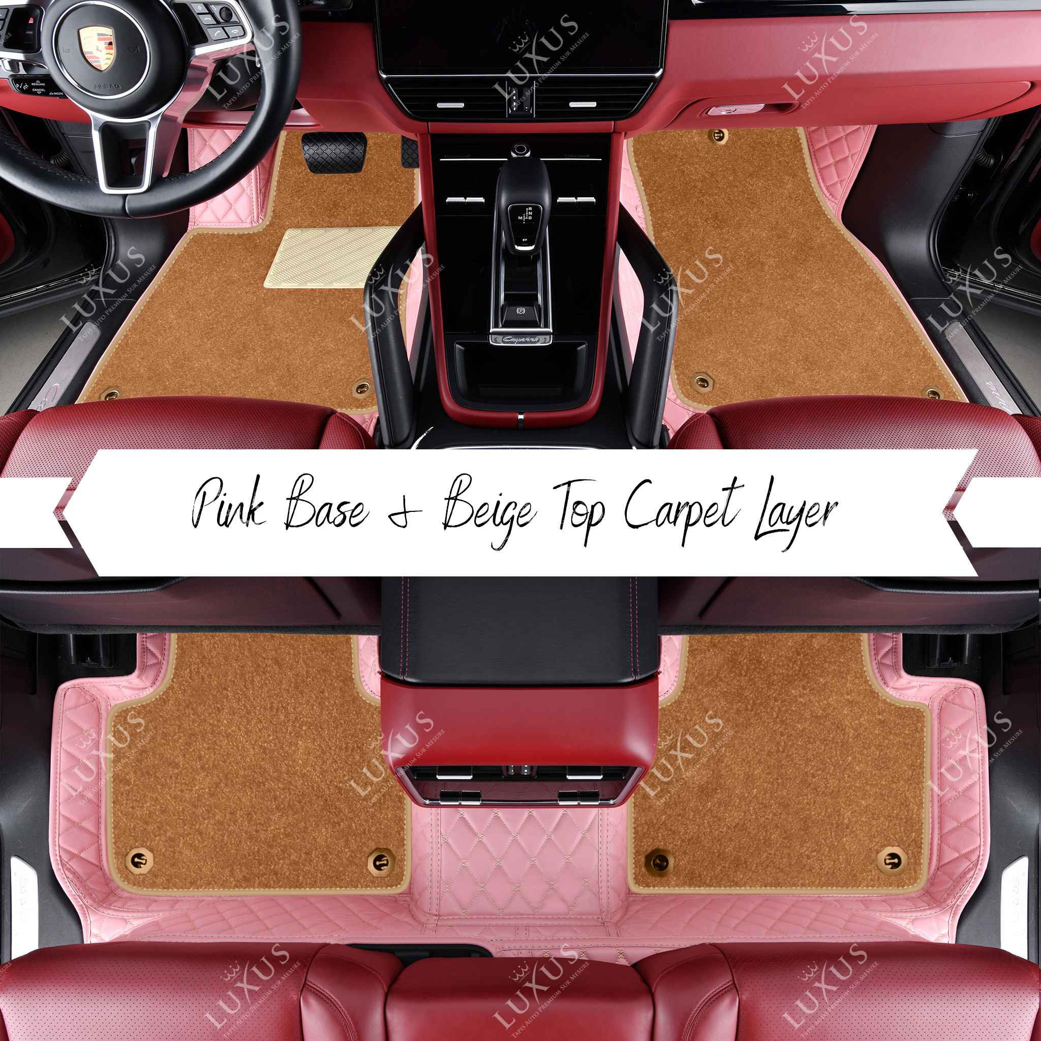 Flamingo Pink Diamond & Beige Carpet | Double Layer Luxury Car Mats Set