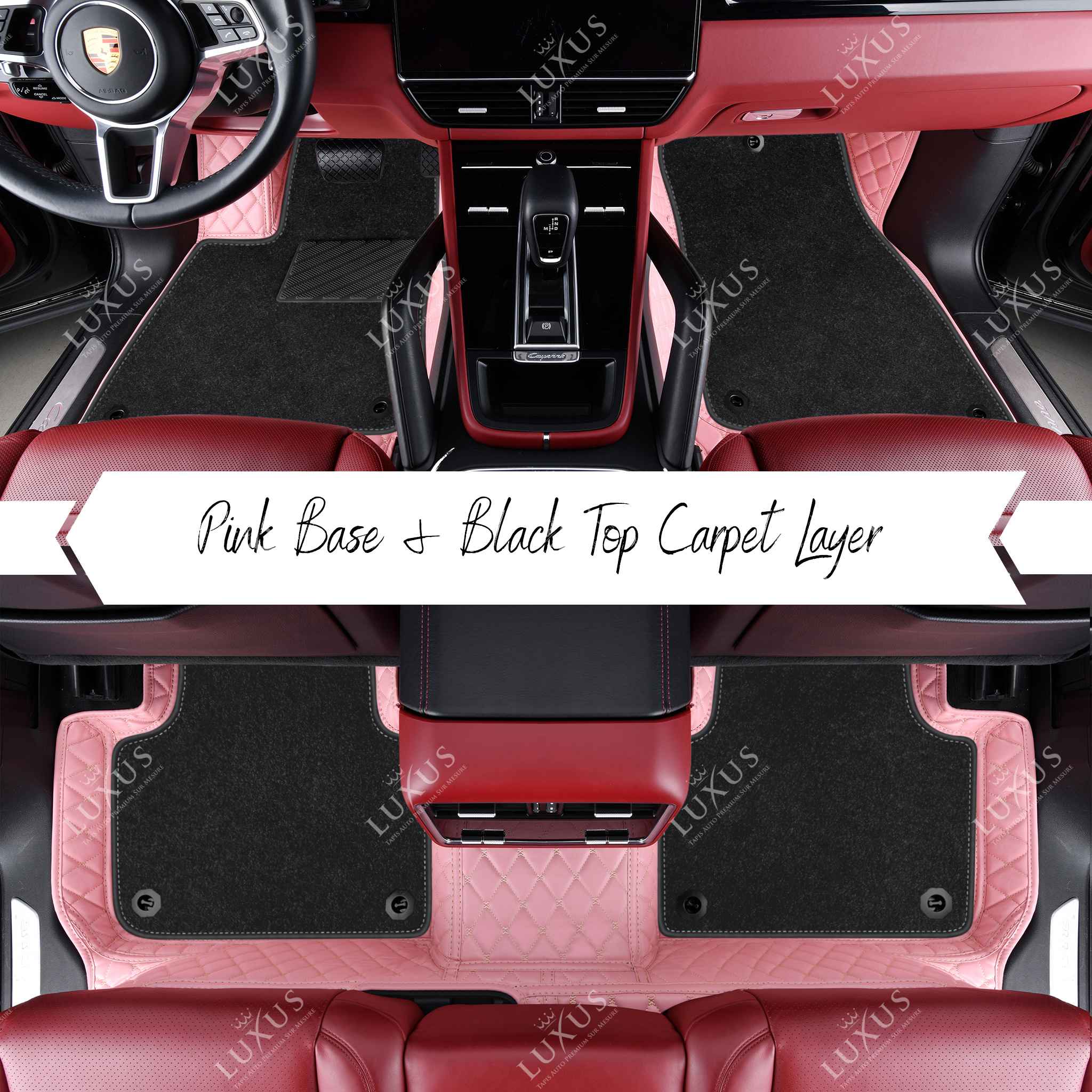 Luxus Car Mats™ - Set di tappetini per auto di lusso con cuciture nere e blu