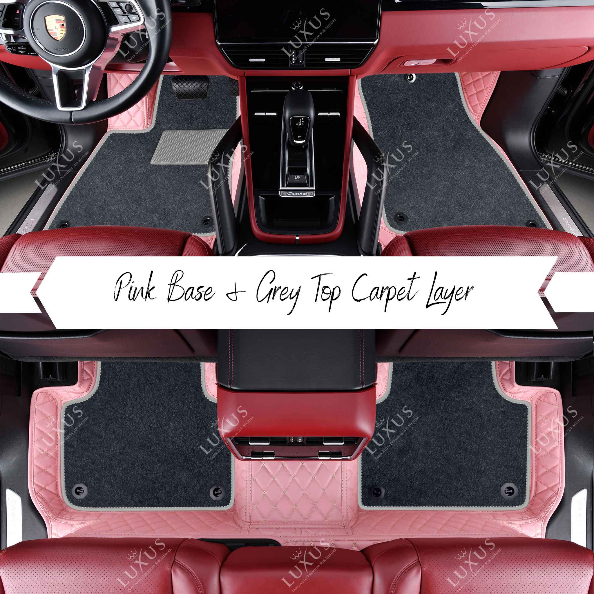 Flamingo Pink Diamond & Grey Carpet | Double Layer Luxury Car Mats Set