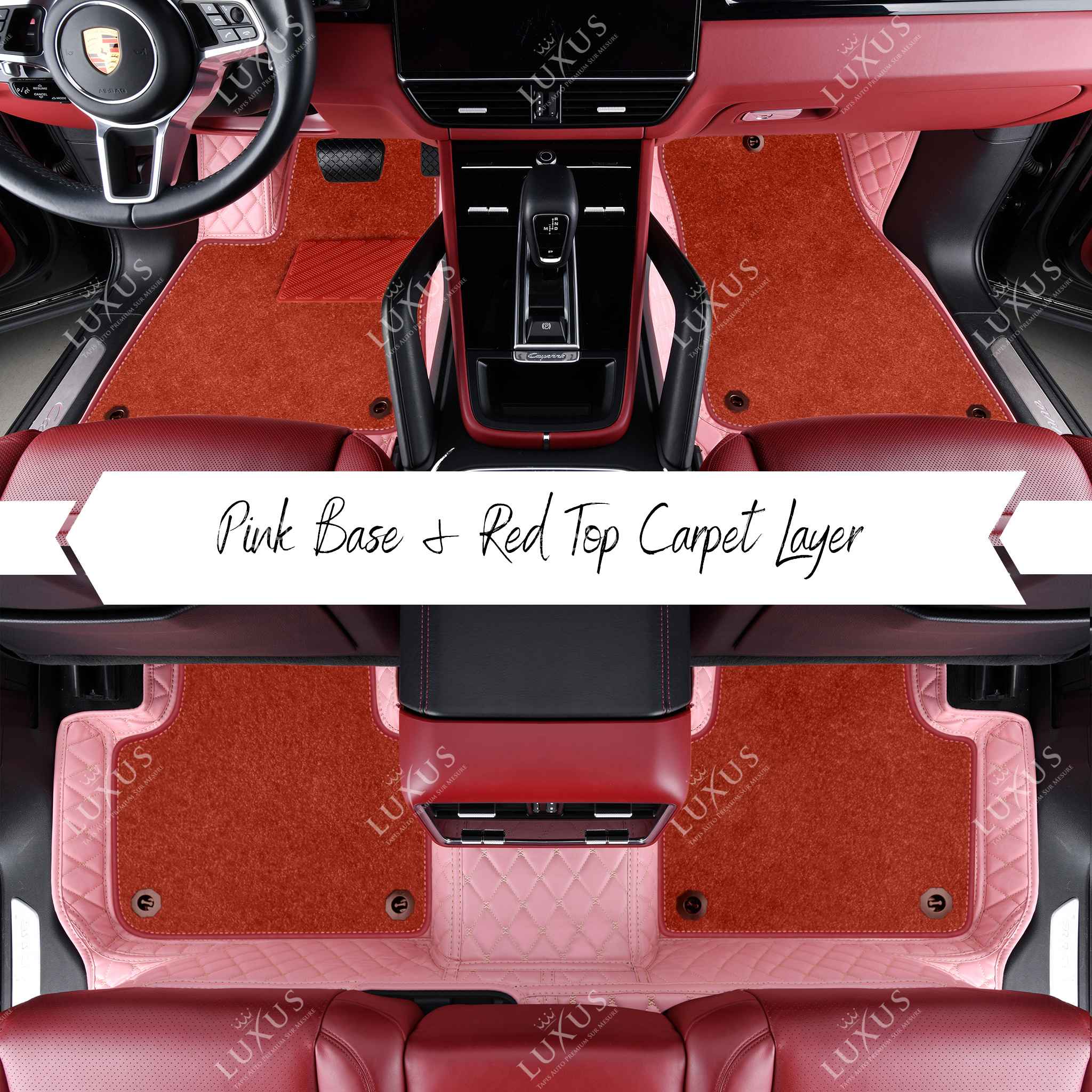 Flamingo Pink Diamond & Top Carpet | Double Layer Luxury Car Mats Set