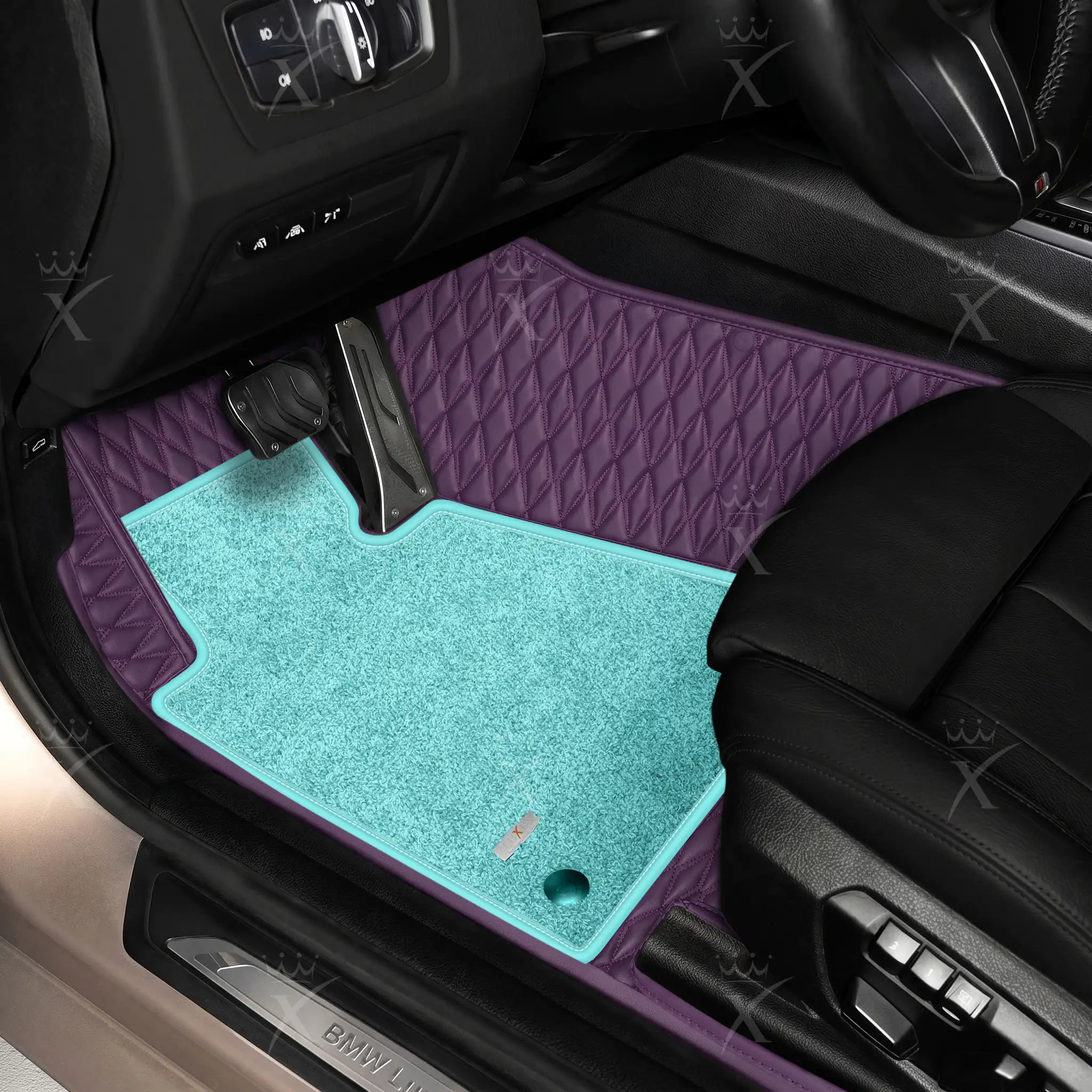 Luxus Twin-Diamond Double Layer Series Floor Mats | Plum Purple & Aqua Frost Top Carpet