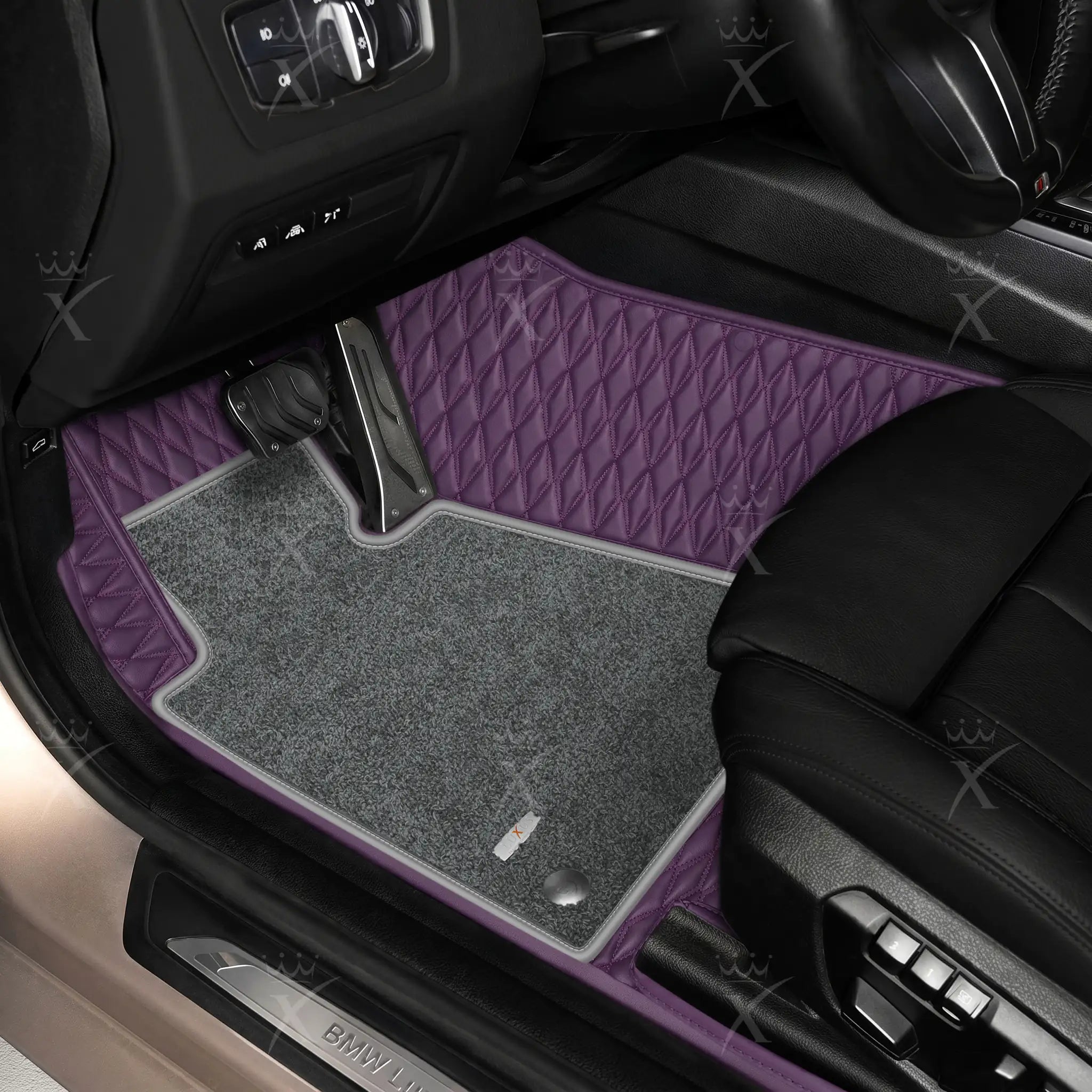 Luxus Twin-Diamond Double Layer Series Floor Mats | Plum Purple & Graphite Shadow Top Carpet