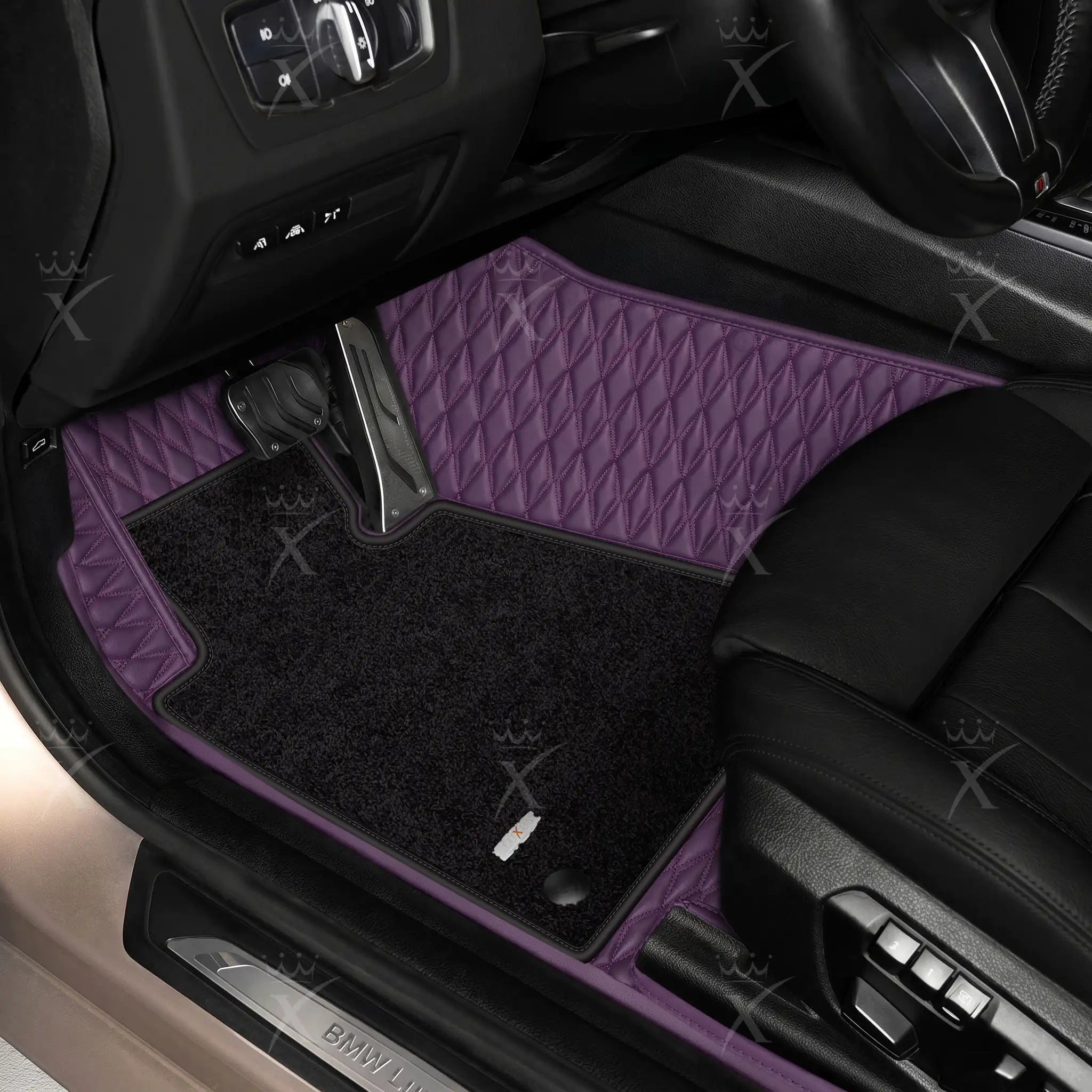 Luxus Twin-Diamond Double Layer Series Floor Mats | Plum Purple & Onyx Charcoal Top Carpet