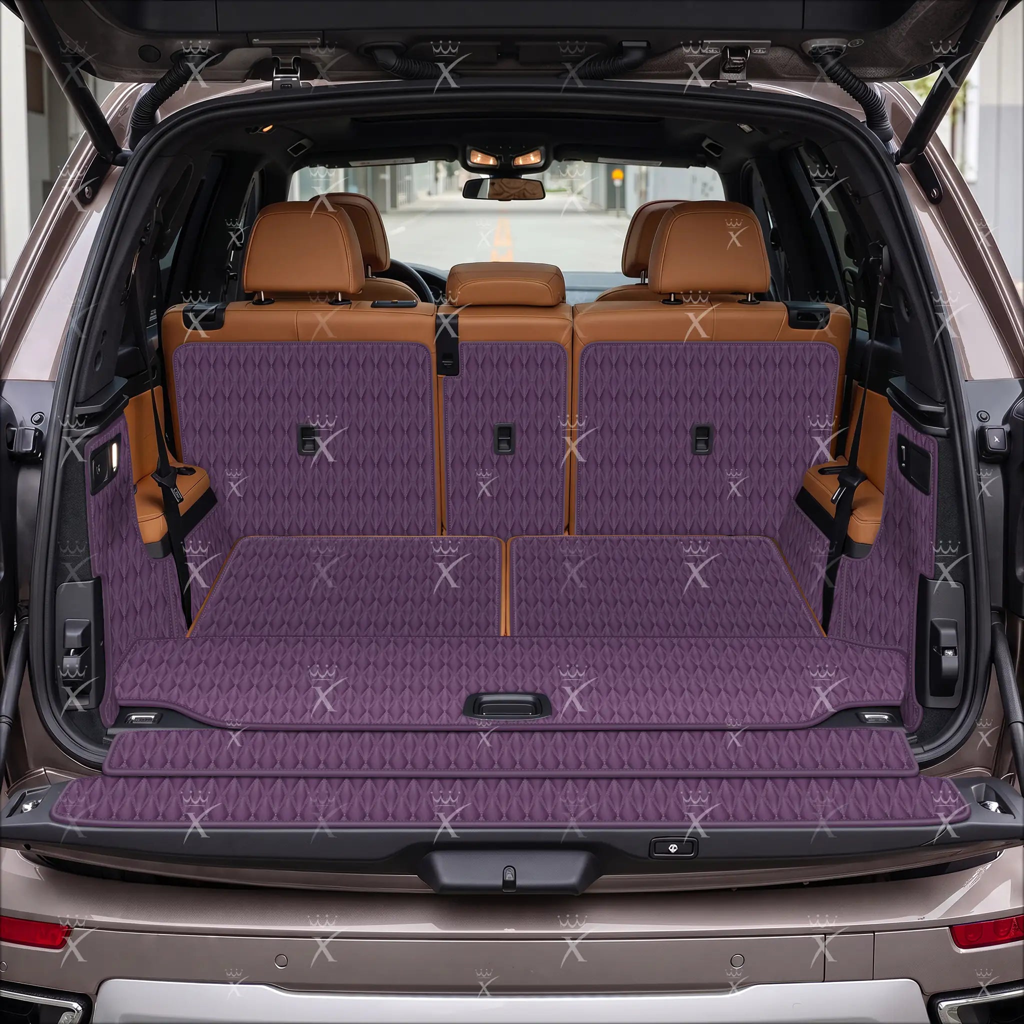 Tappetini per auto Luxus™ - Tappetino per bagagliaio/stivale in pelle di lusso 3D con cuciture nere e nere