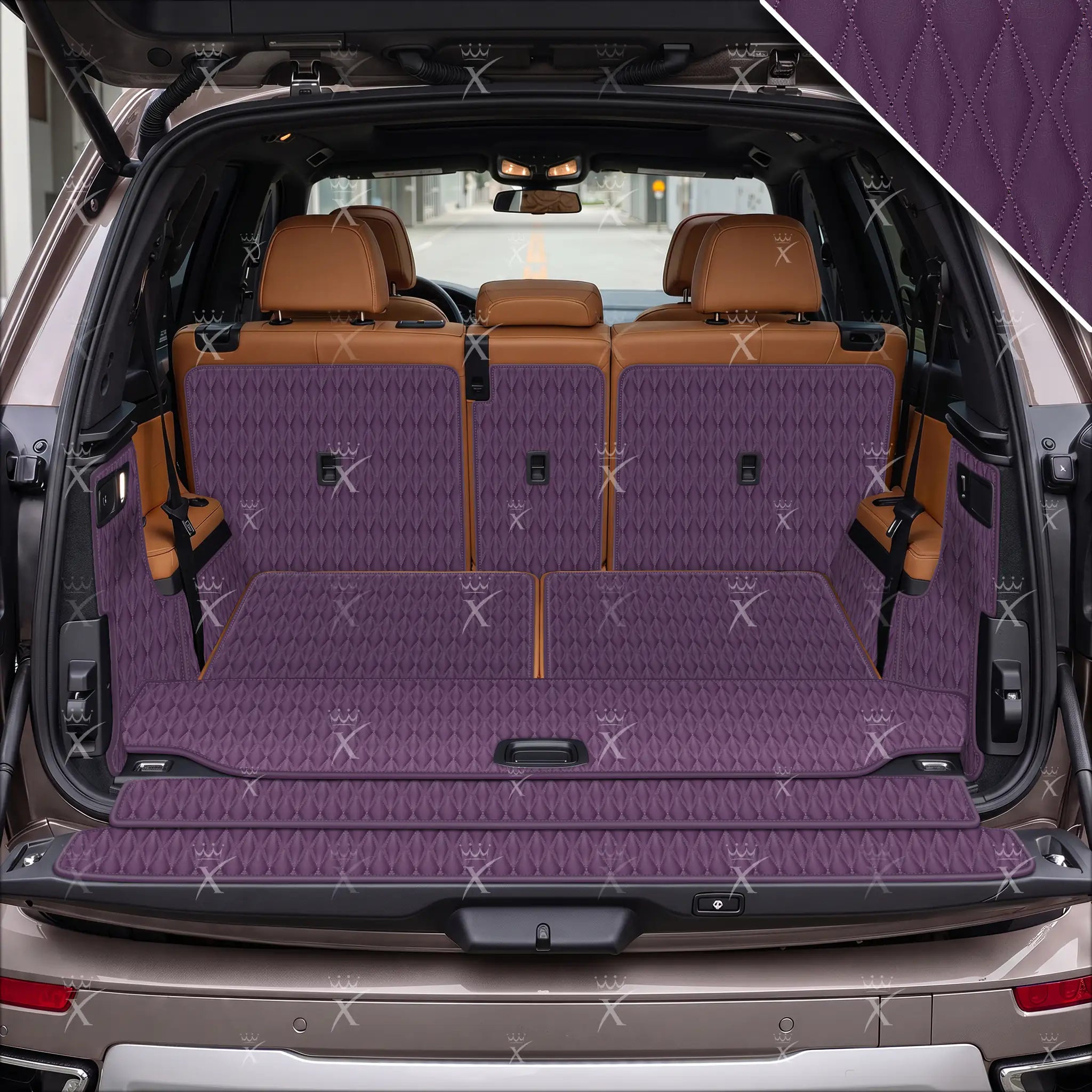 Tappetini per auto Luxus™ - Tappetino per bagagliaio/stivale in pelle di lusso 3D con cuciture nere e nere
