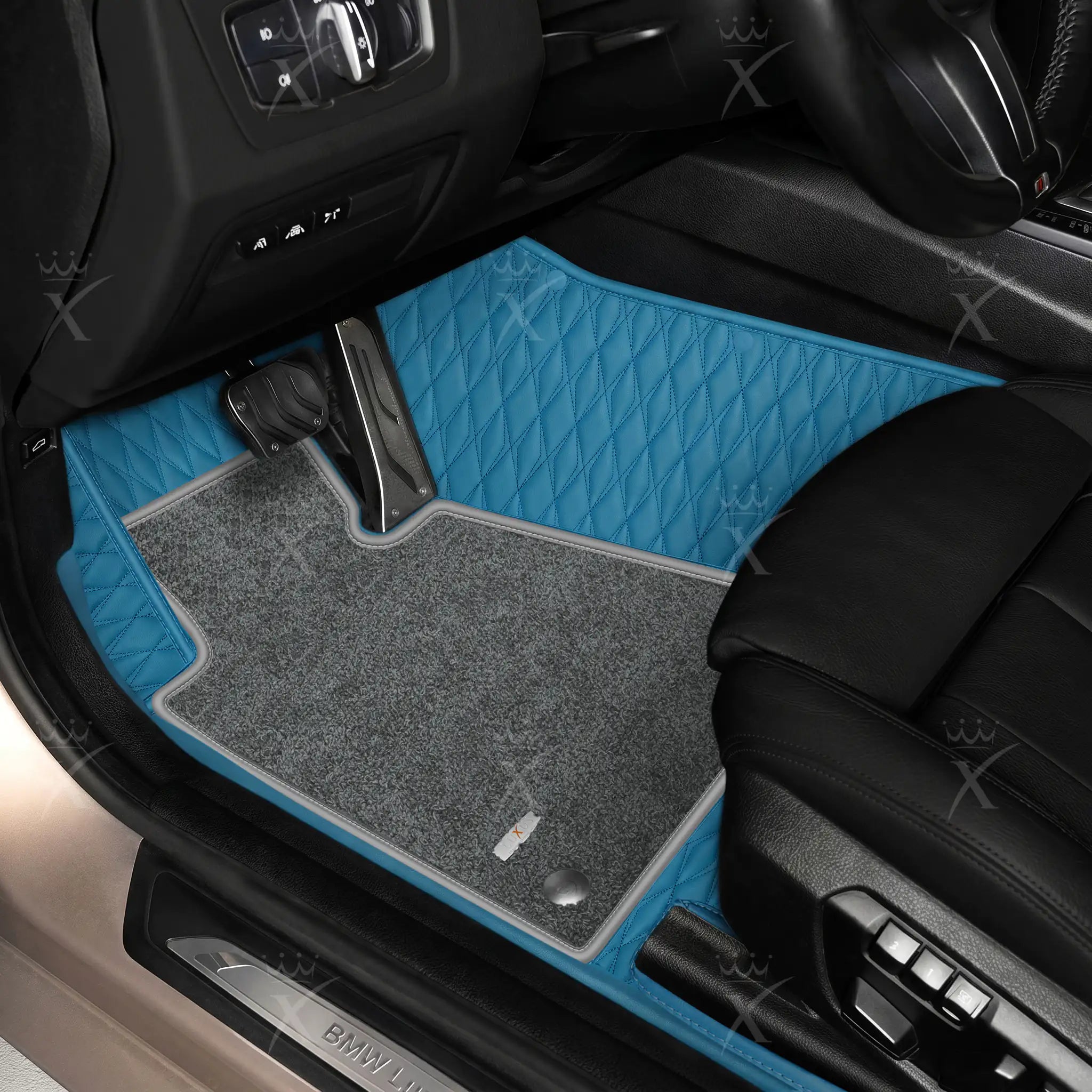 Luxus Twin-Diamond Double Layer Series Floor Mats | Sky Blue & Graphite Shadow Top Carpet